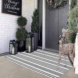 Black and White Striped Outdoor Rug 27.5
