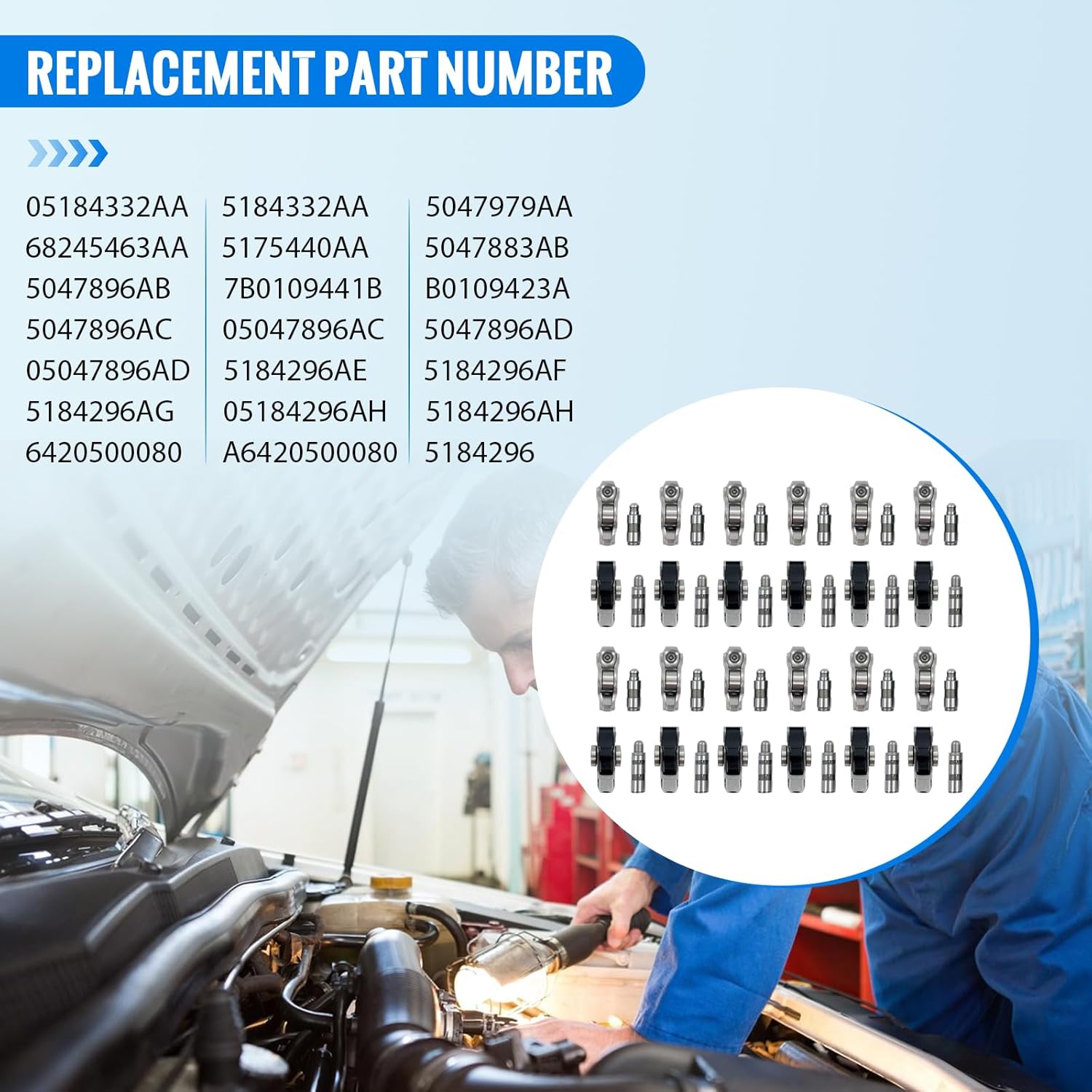 24 Pcs Intake & Exhaust Lifters Rocker Arm Kit Compatible with Jeep, Dodge, Chrysler and Ram 2016-2023 3.6L Series Models, Replaces 5047979AA, 05047896AD, 68245463AA, 05184296AH, 05184332AA