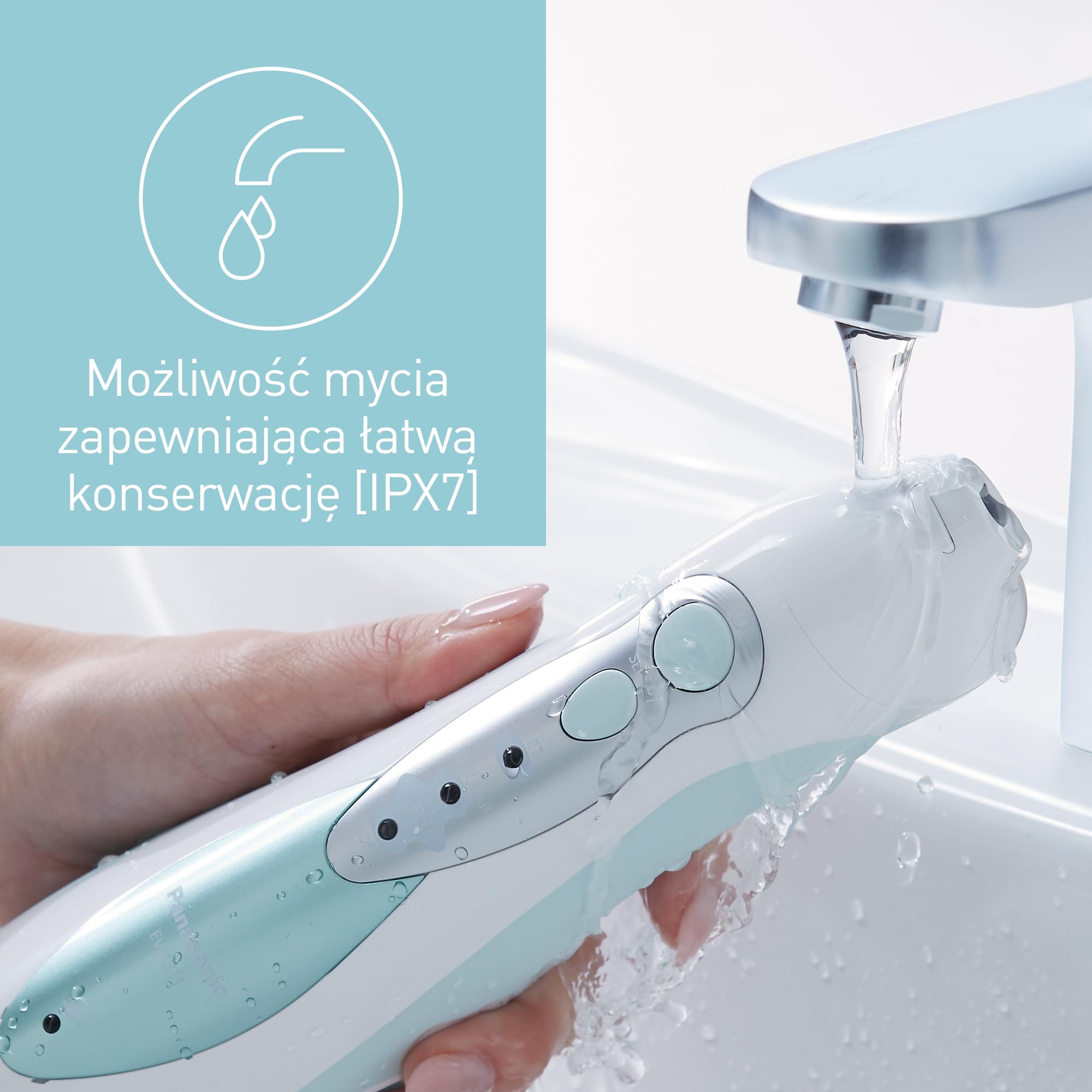 Panasonic EW1311G845 przenośny irygator z 3 strumieniami wody (4 dysze z kolorowymi pierścieniami, ładowarka bezkontaktowa, wodoodporny), biało-zielony