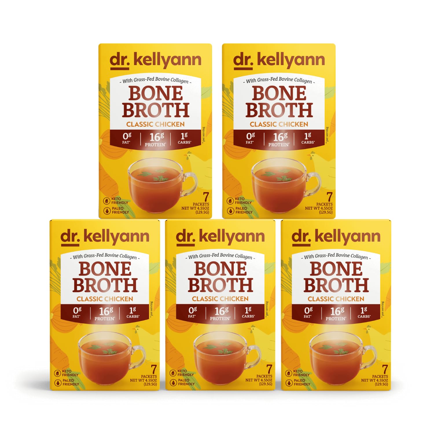 Dr. KellyannBone Broth Collagen Powder Packets (35 Servings, 5 Boxes), 100% Grass-Fed Hydrolyzed Collagen Powder for Keto, Paleo & Weight Loss Diets