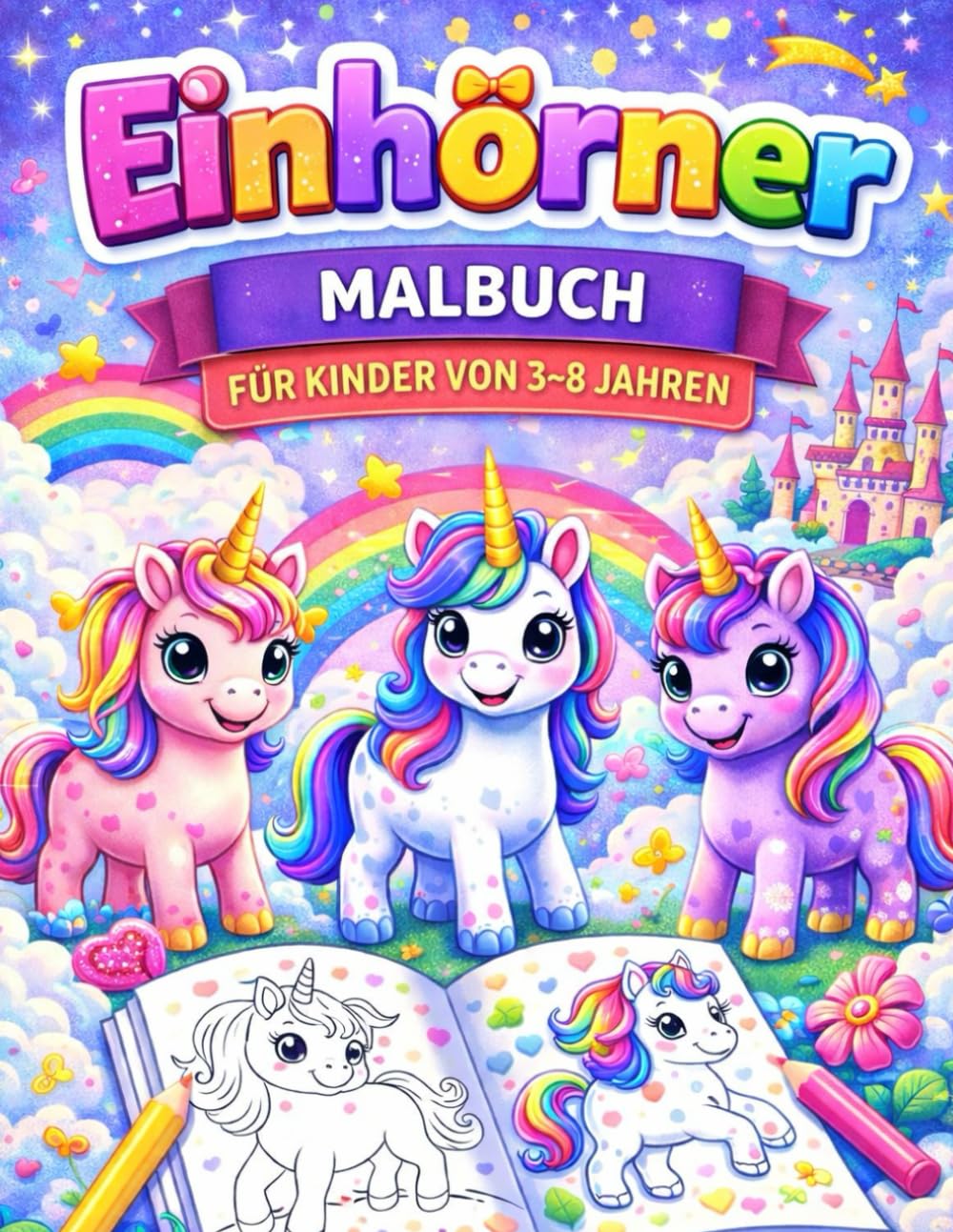 Einhörner – Malbuch für Kinder von 3 bis 8 Jahren: Zauberhafte, niedliche und fantasievolle Einhorn-Motive zum Ausmalen – Fördert Kreativität, Konzentration und Feinmotorik