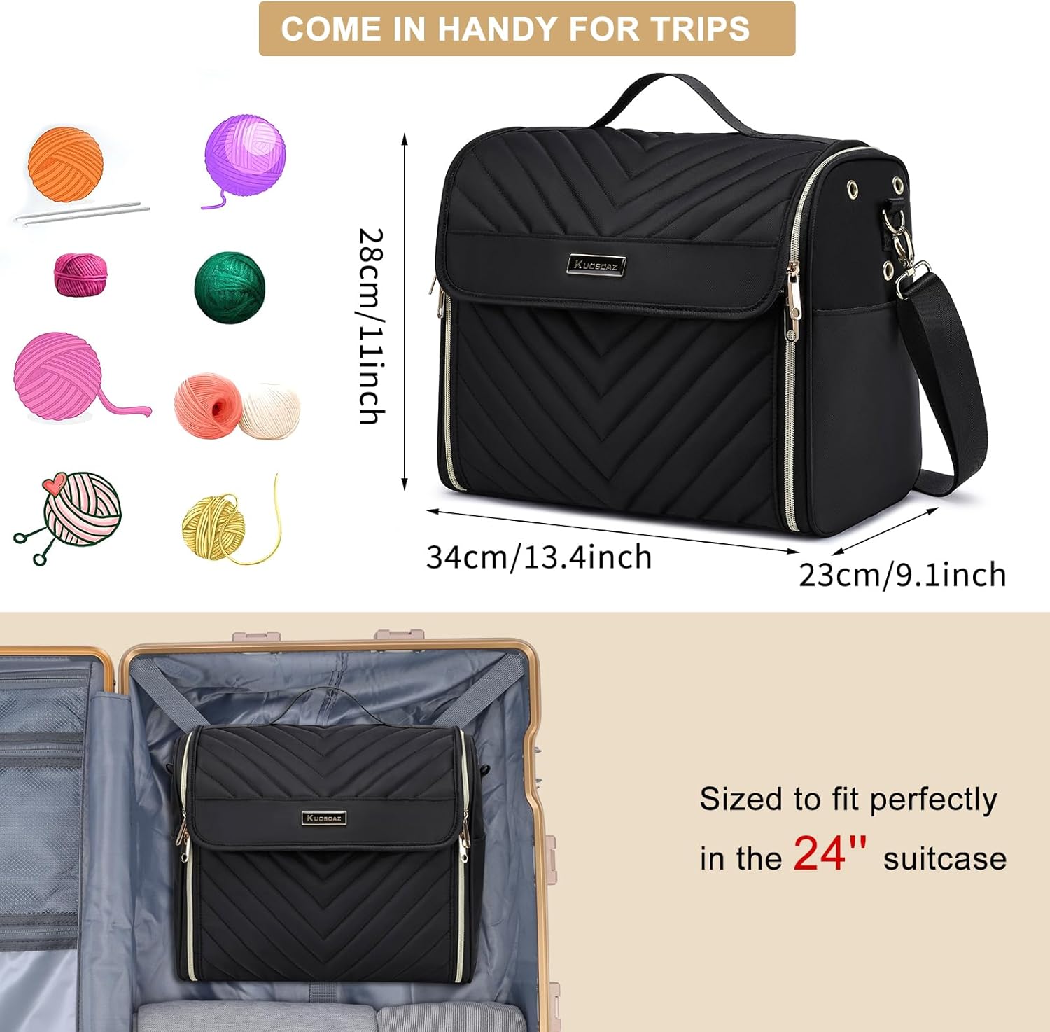 Crochet Bag with Hanging Hook - Portable Yarn Storage Bag, Large Capacity Door Room Essentials Travel Organizer for Crochet Hooks, Crochet Accessories, Black