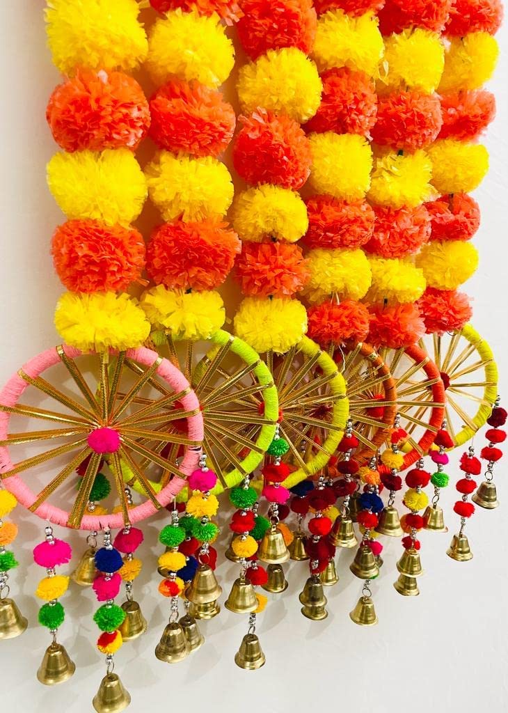 Sphinx Artificial Marigold Fluffy Flowers Garlands for Decoration - Pack of 5 (Y and D Raj Round Mix)