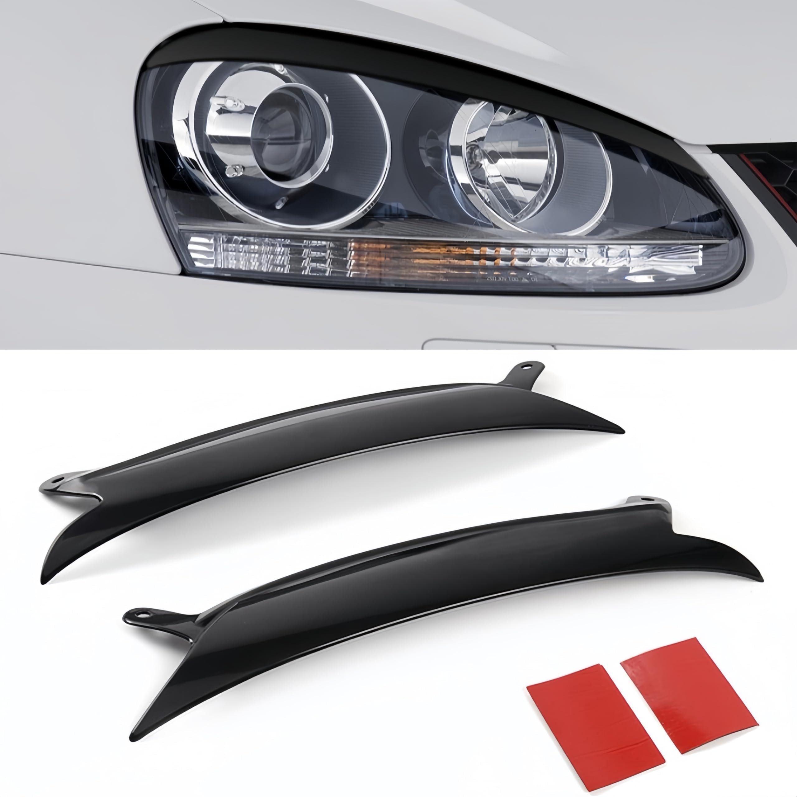 G-PLUS Headlight Eyelids Cover Compatible with 2006-2009 VW Golf GTI Replacement for Jetta R32 Rabbit MK5 Black