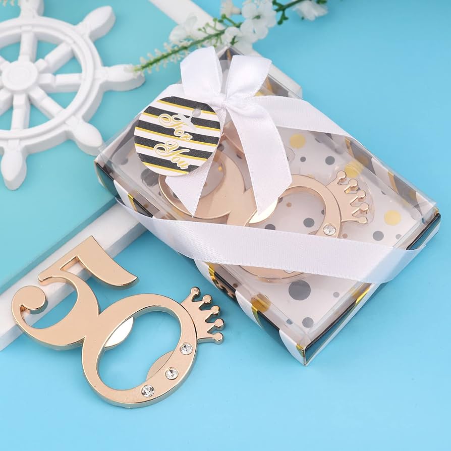 Baderke 50 Packs 50th Golden Bottle Opener Set 50th Birthday Party Favor Openers