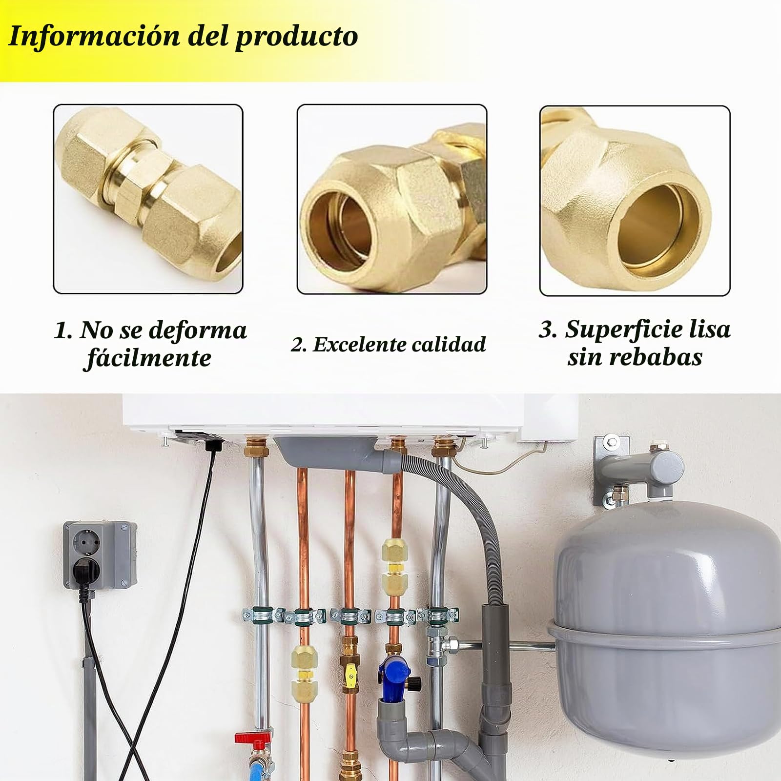 2 Piezas Boquilla Doble para Tubos de Cobre, Extensión de Tubo de Cobre para Aire Acondicionado de 1/2 Pulgadas, Con Nuez, Tuercas de Unión de Línea de Refrigerante(Oro)
