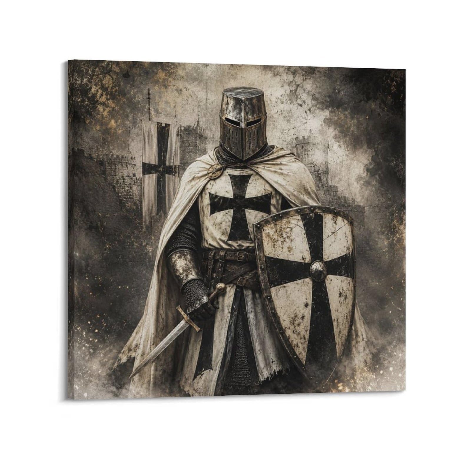 XKUGA Teutonic Knight Cloak Black Cross Gothic Poster Medieval Armor Modern Decorative Canvas Prints - Ideal Wall Art for Family, Man Cave, Game Room, Boys & Girls Bedroom 16x16inch(40x40cm)
