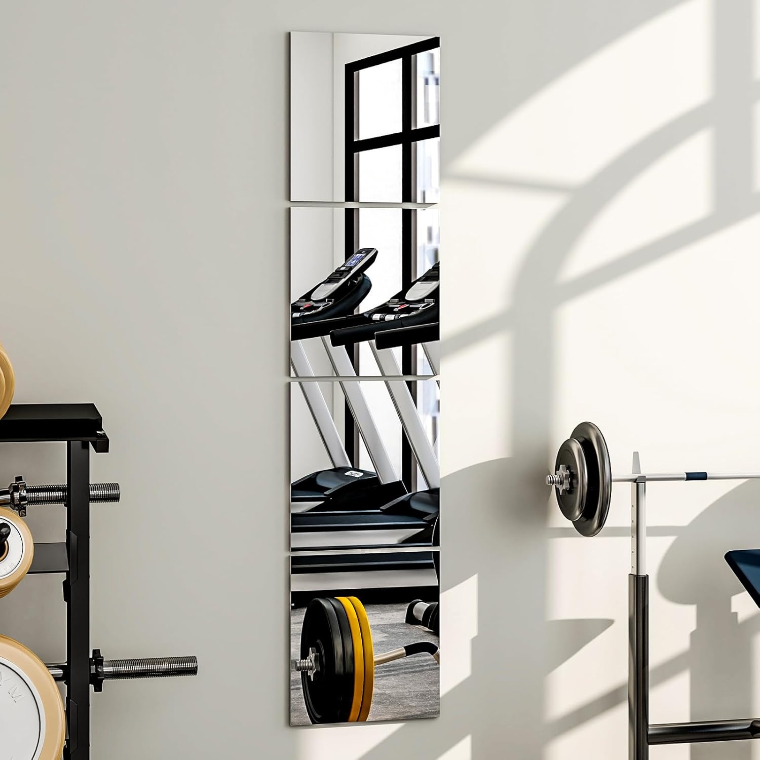 HARRITPURE Acrylic Gym Mirrors, 14'' x 12'' Glass Mirror Tiles (4PCS), Rectangular Large Wall Mirror for Home Gym, Bedroom, Door,Bathroom, Frameless Mirror Sets Mirror Tiles 14"x12-4PCS