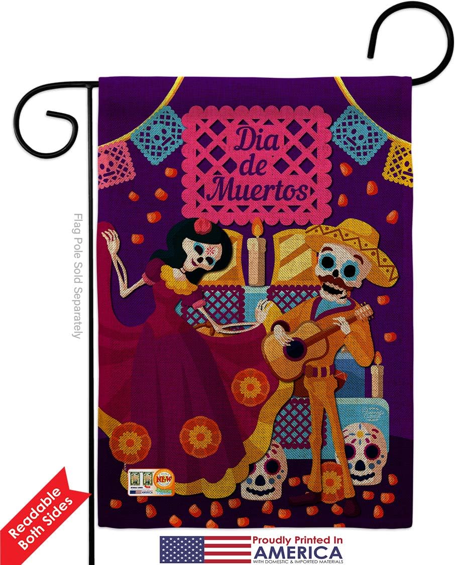 Happy Di de Muertos Burlap Burlap Garden Flag Falltime Day of Dead Dia Los Fiesta Mexican Party Autumntime Small Decorative Gift Yard House Banner Double-Sided Made In USA 13 X 18.5