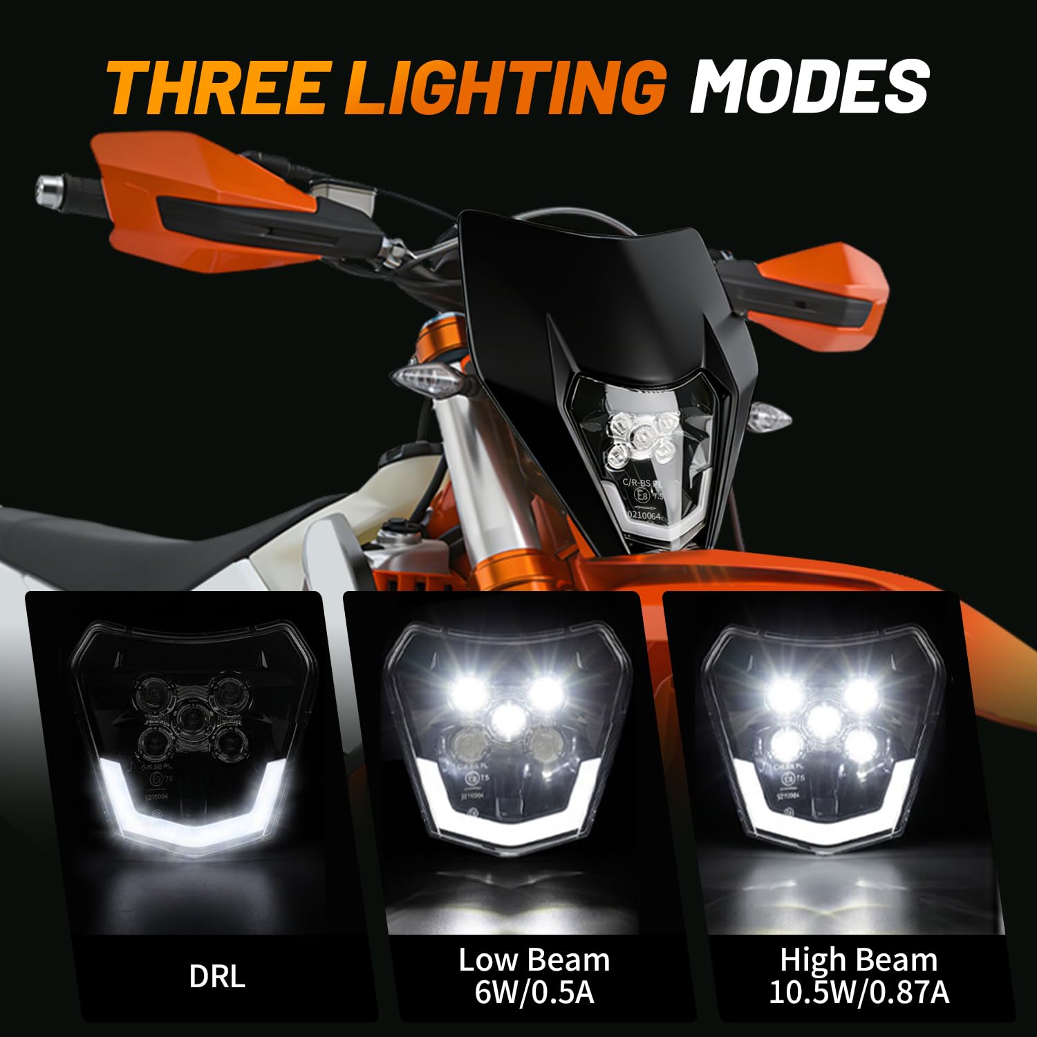 JFG RACING Faro Delantero Moto,Faro LED Moto Universal para KTM EXC125 EXC250 SX250 SXF250 EXC450 SX350 SXF450 EXC525 640LC4 Dirt Bike Enduro Supermoto BETA Derbi 50cc-Negro
