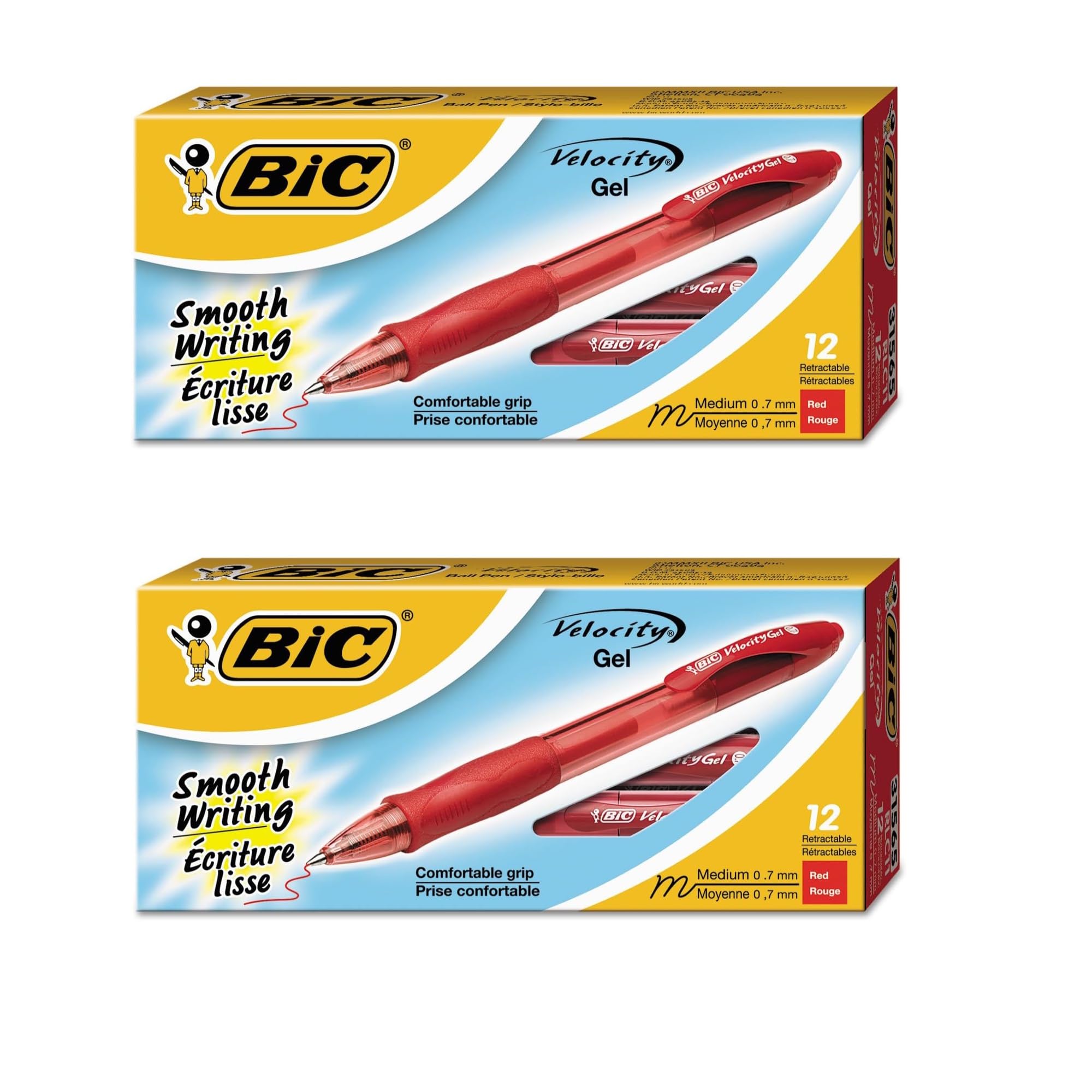 BIC Gel-ocity Retractable Gel Pen, Medium Point (0.7 mm), Red, 24-Count