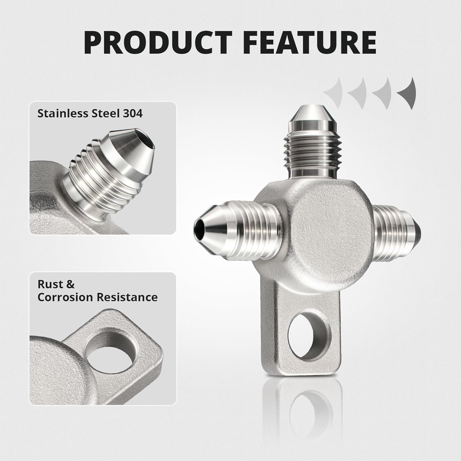 EVIL ENERGY 3AN Male Brake Tee Block Fitting with Mount Tab Stainless Steel 2PCS