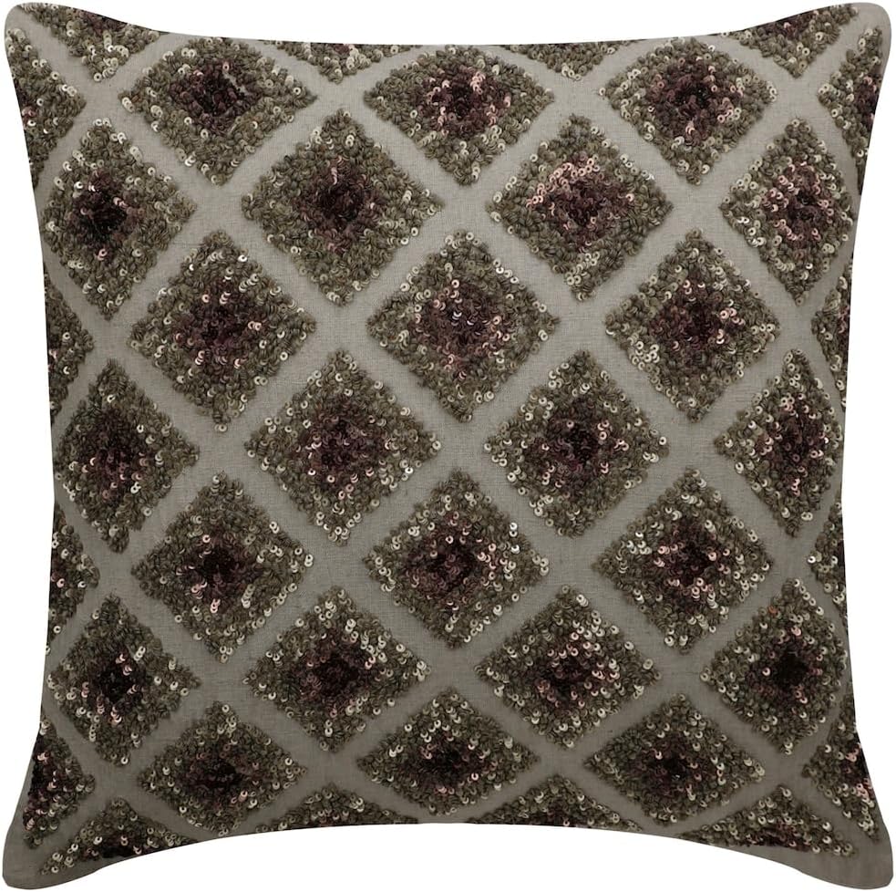 The HomeCentric Cushion Covers for Couch, Gray 16"x16" (40x40 cm) Cushion Cover, Linen Sequins & Lattice Throw Pillow Cover for Sofa, Geometric Pattern Modern Easter - Winter Check