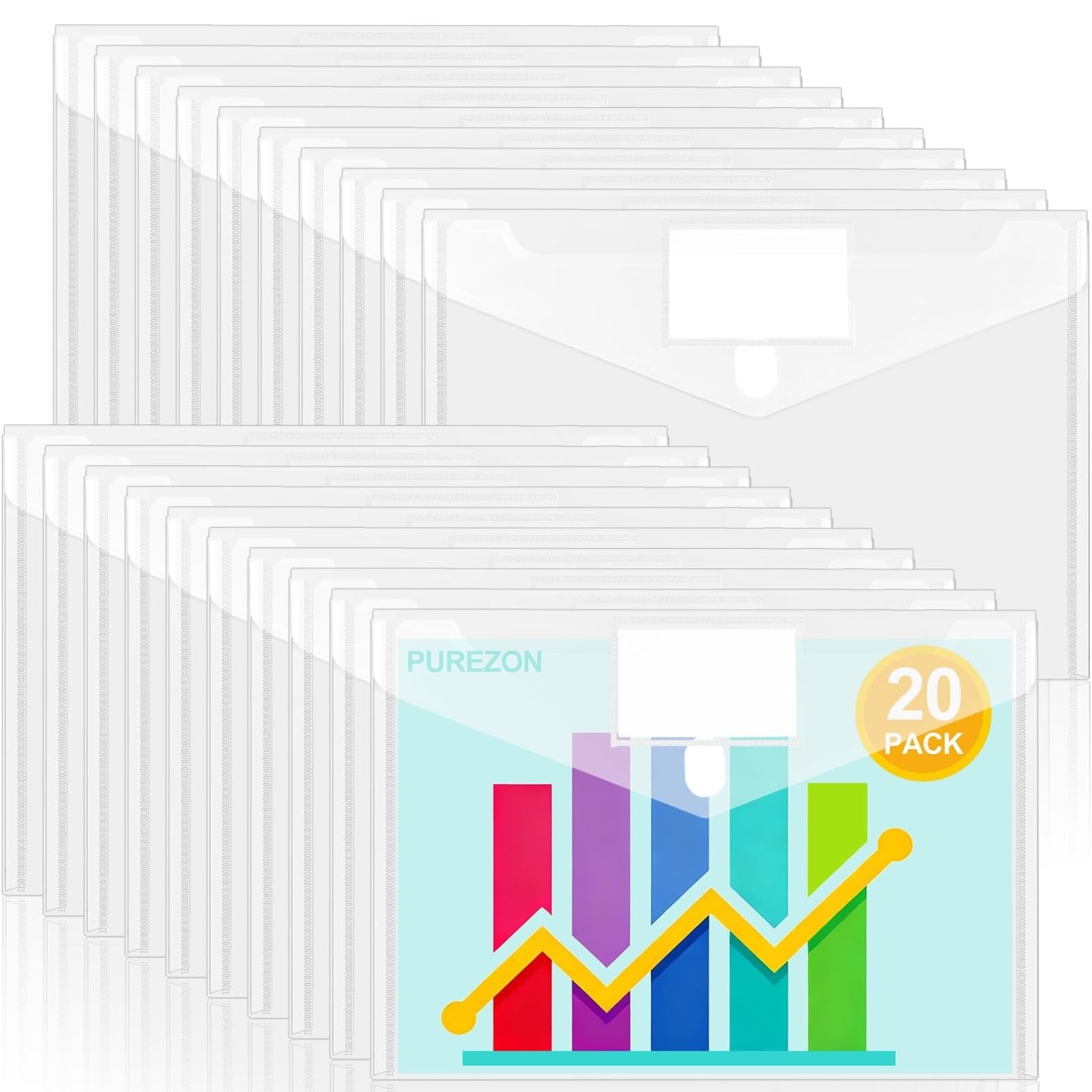 ausurme Clear A4 Plastic Envelopes 20 Pack with Label Pocket