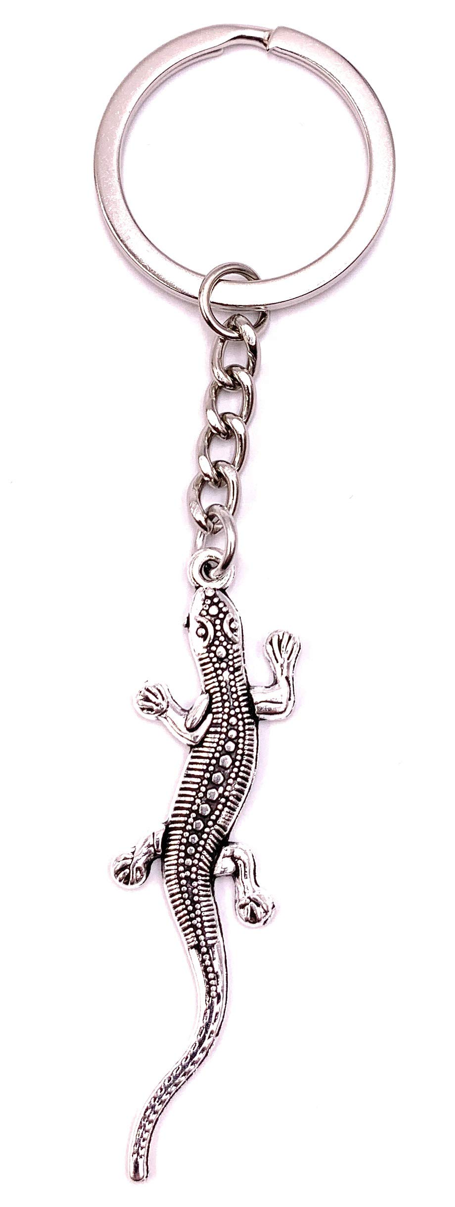 Onwomania Gecko Salamander Keyring Metal Lucky Charm in Aluminium Gift Box, Ideal as a Gift, silver, One Size