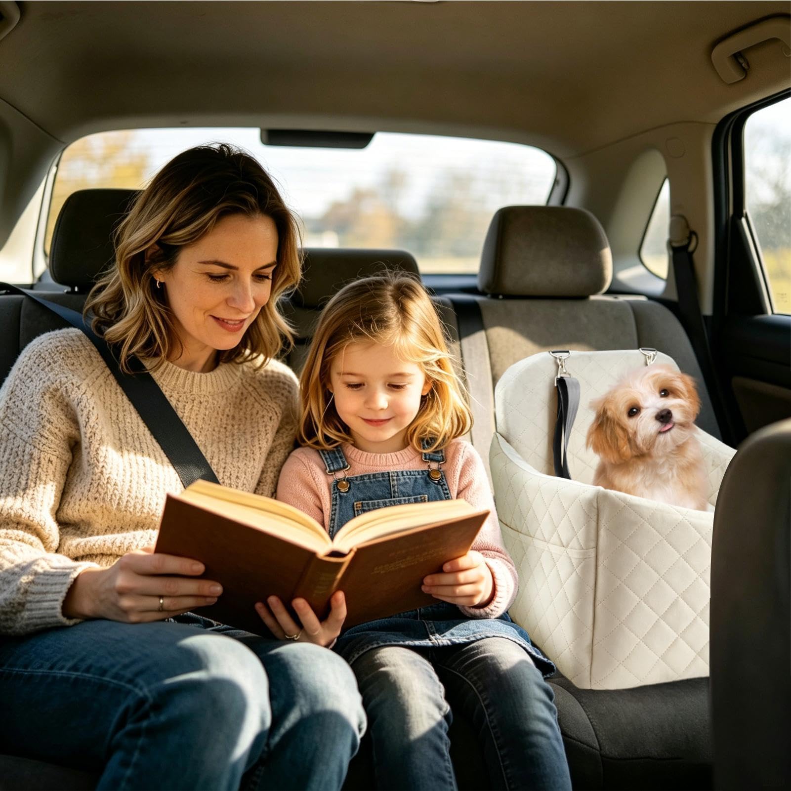 Hunde-Booster-Autositz Reiseautobett mit Memory- | Welpen-Autositz für SUV, LKW-Ladefläche, Roadtrips, tägliches Pendeln, lange Autofahrten, Reisen, Urlaub, Tierarztbesuch und