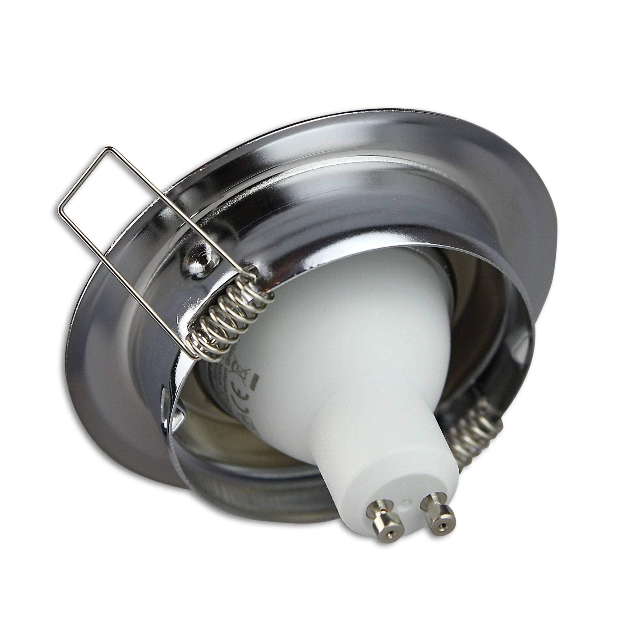 6x LED Einbaustrahler Set chrom rund 5 Watt warmweiß GU10 230V - Einbauleuchte schwenkbar 80-85mm Bohrloch - Deckeneinbaustrahler Deckenspot Deckeneinbauleuchte Einbauleuchte Einbau-Spot