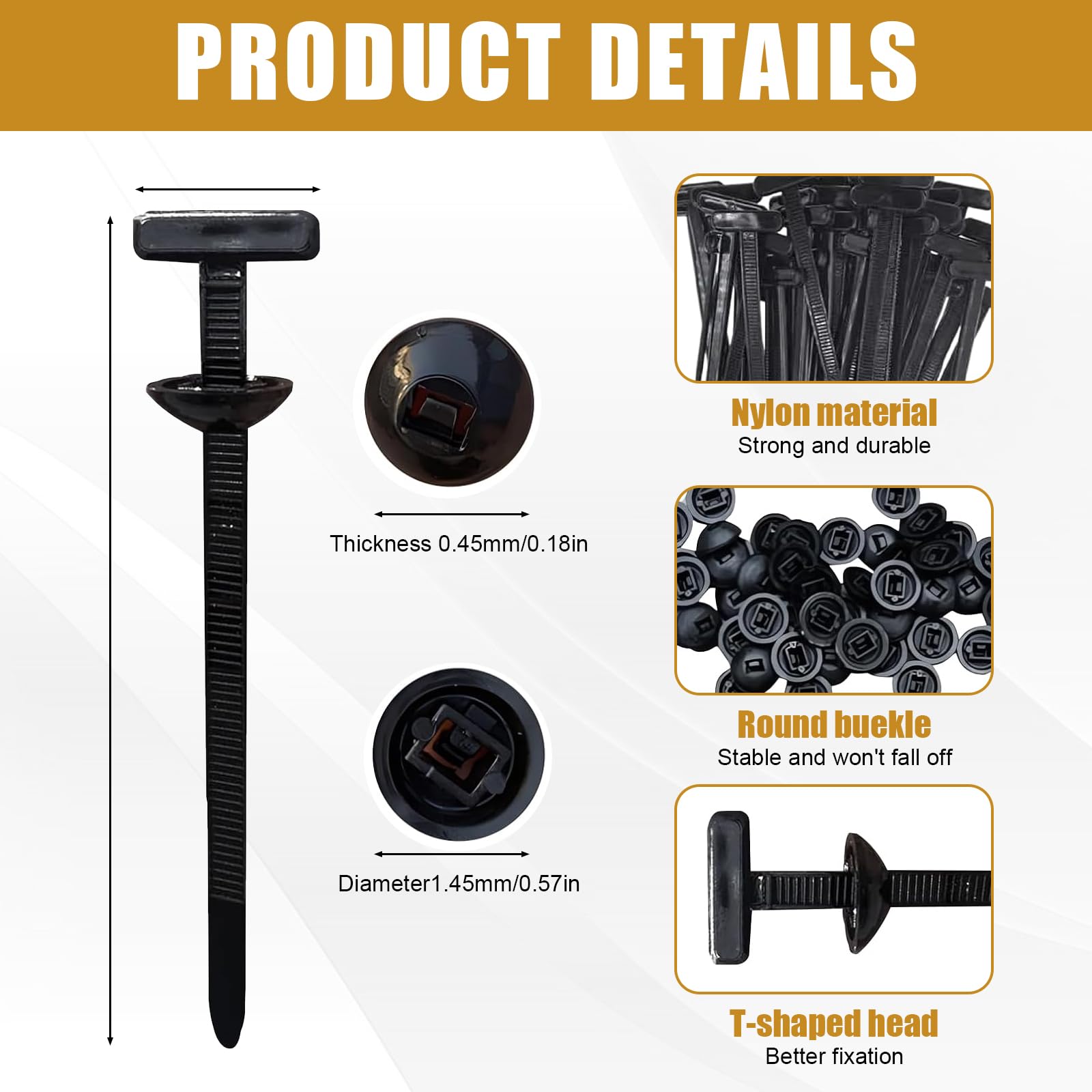 100 PCS Nylon Universal Cable Tie Buckle, Heavy Duty Self-Locking Nylon Zip Ties Holder, Automotive Zip Ties - Image 2