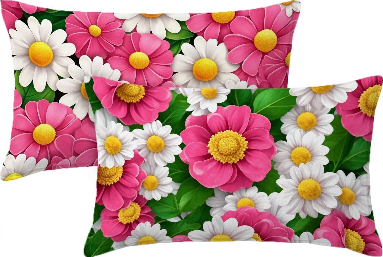 Funda Cojin 60x90 Rosa Cojines Sofa Funda de Cojines Crisantemo Terciopelo Juego de 2, Almohada Rectangular de Decorativa Modernas con Doble Cara para Salón, Terraza, Coche, Silla, Regalo Mujer JK-618