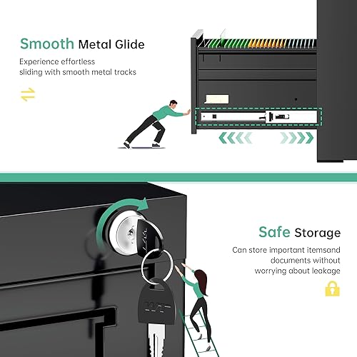 Miniatura 6 de INTERGREAT Archivador alto de 3 cajones, archivador de metal negro con cerradura, archivadores de bloqueo vertical con 4 marcos ajustables para