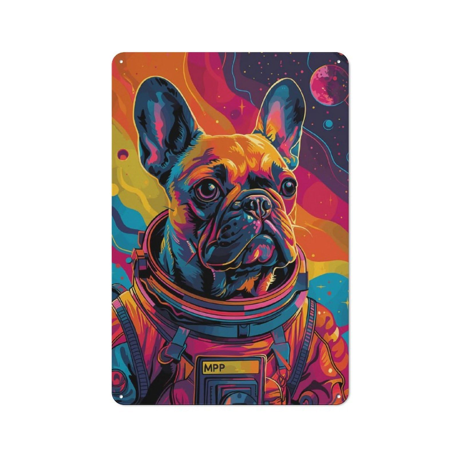 Junmoney Astronaut French Bulldog Classic Metal Gift Sign 30X20cm, Small Space Decor For Home, Shop, Pub Or Studio Wall