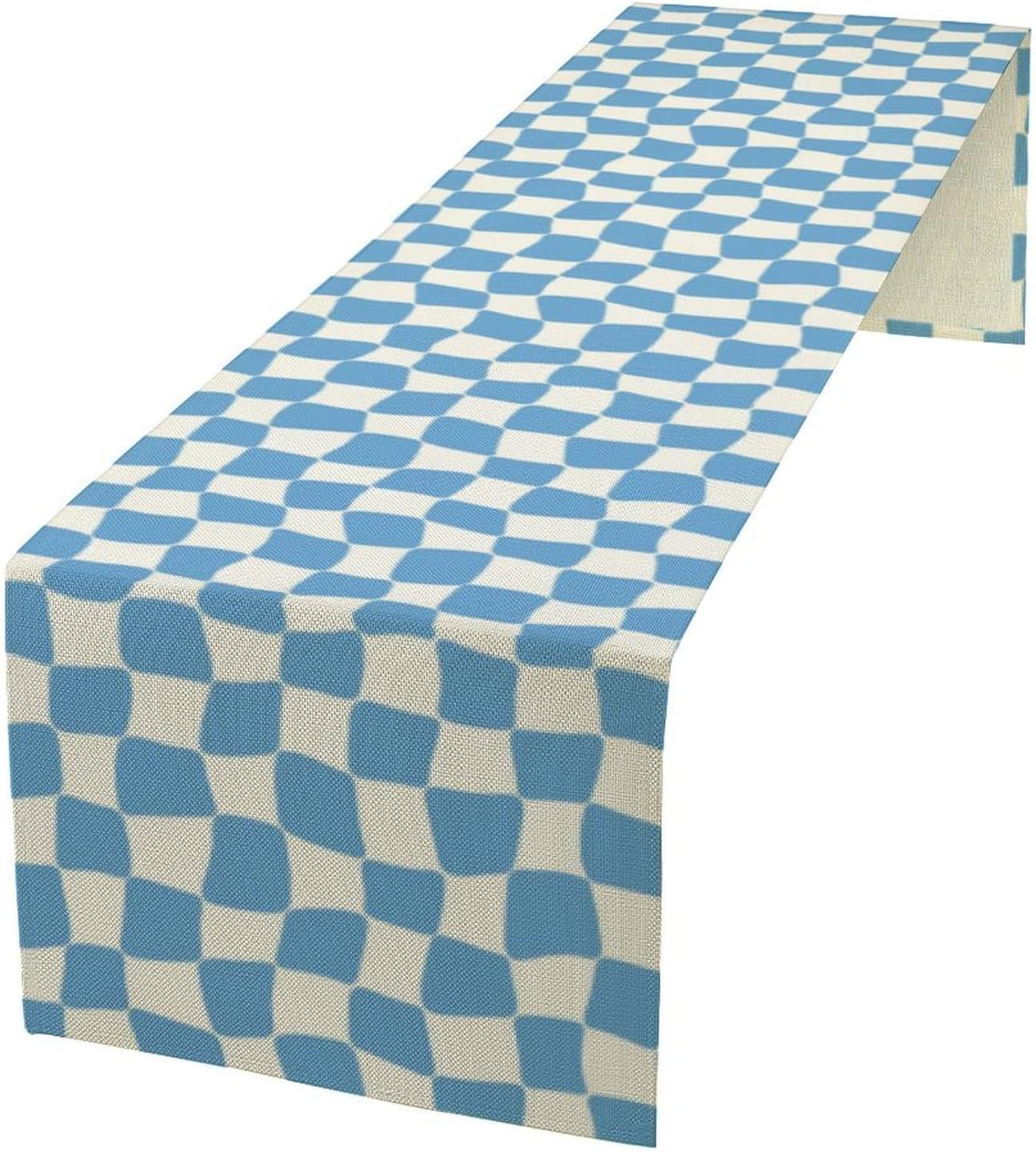 70s Hippie Table Runner Groovy Blue Twisted Checkered Funky