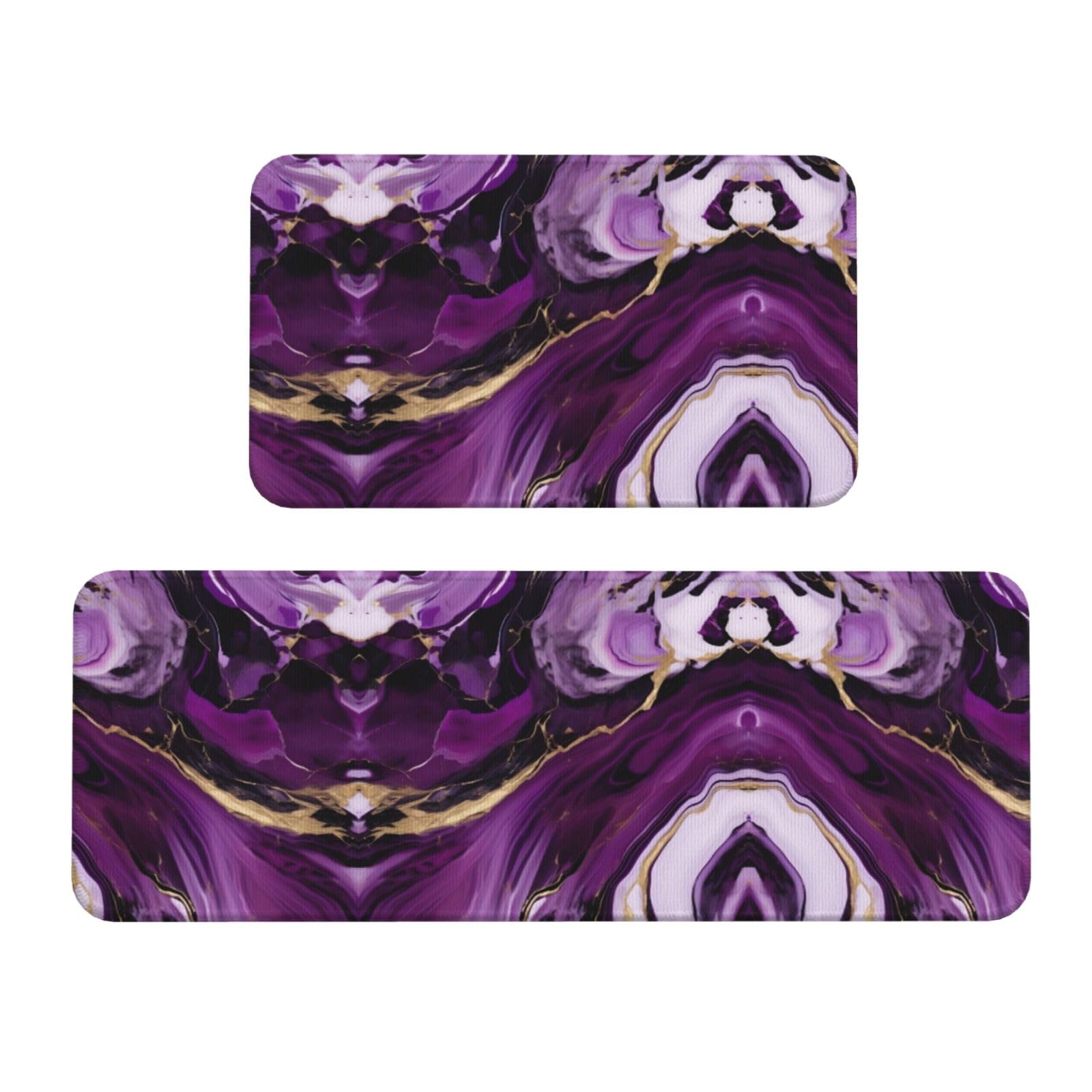 Tapis de sol antidérapants violet marbré lot de 2 imperméables pour soulager le dos