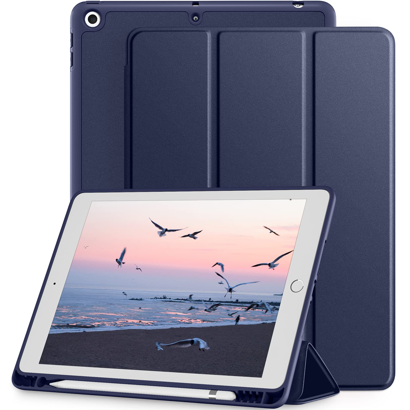 Mastten Case Compatible with iPad 10.2 inch 2020 iPad 8th Gen / 7th Gen 2019 with Pencil Holder Premium TPU Stand Back Auto Wake/Sleep Smart Case Cover for 10.2'' iPad 8 / iPad 7 Navy
