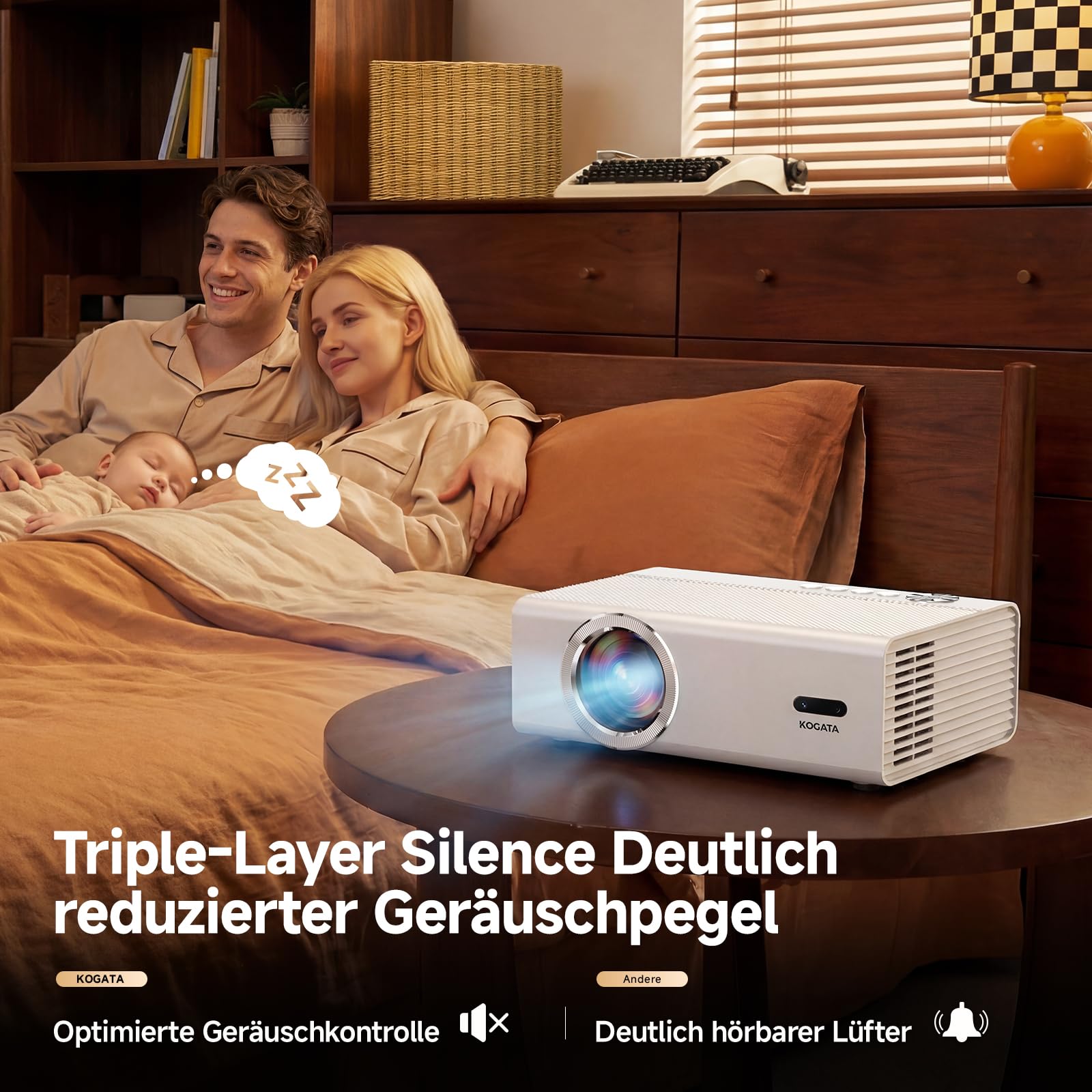 4K Smart Beamer mit WLAN & Bluetooth, KOGATA Projektor mit Autofokus, 6D Keystone, HDR10+ | Kompatibel mit Netflix-App & Dolby Audio | Heimkino Beamer für Garten & Streaming ohne TV-Stick