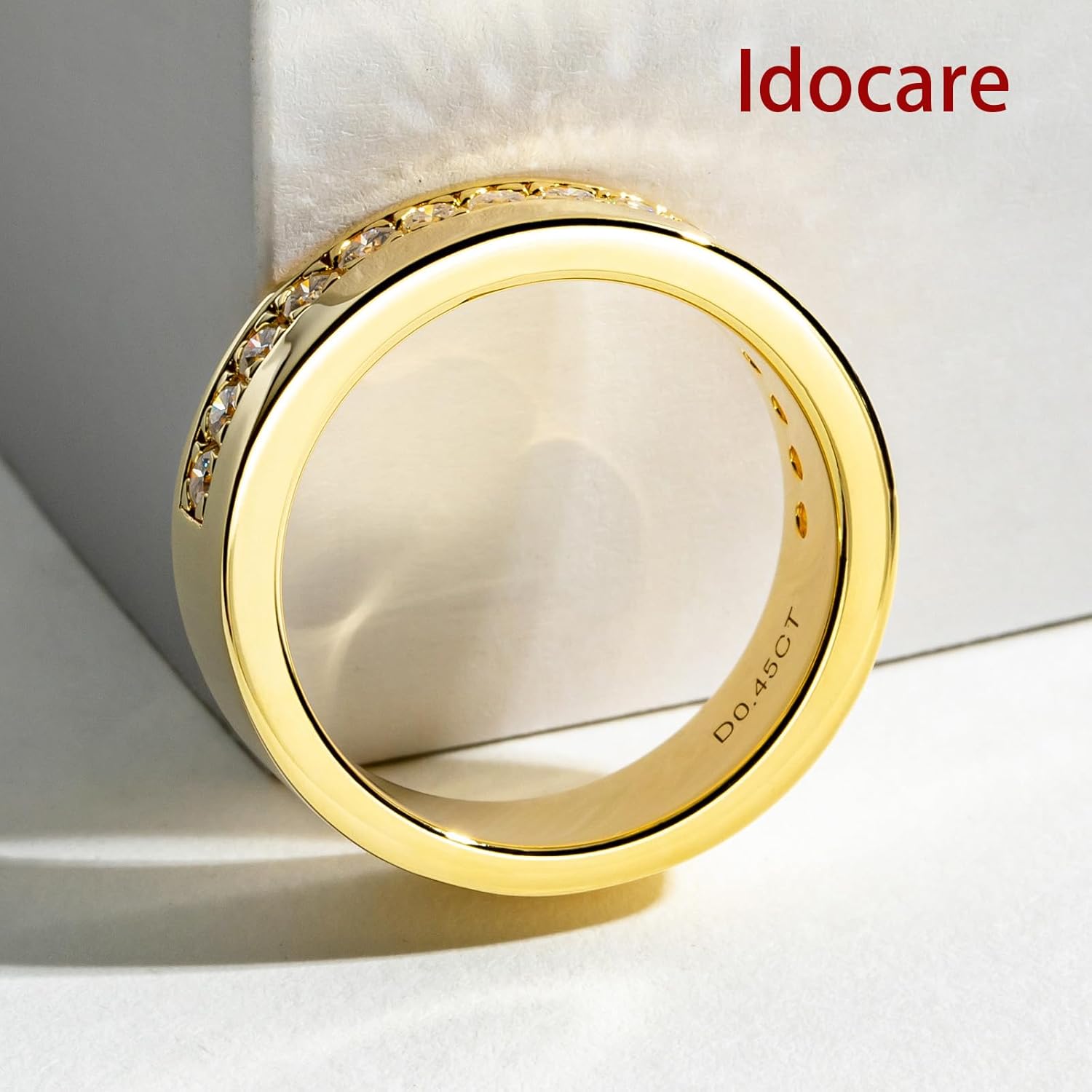 Idocare Moissanite Wedding Band D Color VVS1 Round Brilliant Cut 14K Yellow Gold Plated 925 Sterling Silver Eternity Band Rings for Women and Men - Image 3
