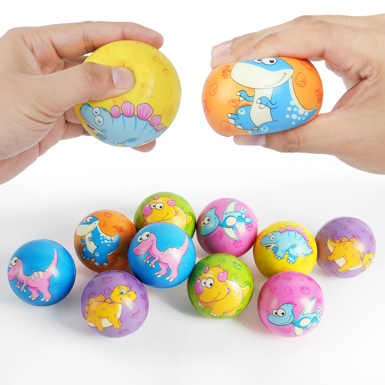 Ainiv 12Pz Antistress per Bambini e Adulti, Palline Squeeze Antistress in Schiuma, Pallina Antistress per Festa, Regali di Compleanno, Giocattoli da spremere per Ansia, Fidget, Tensione - Dinosauro