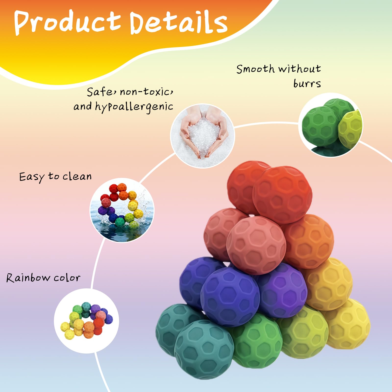 Briocht Sensory Fidget Toys for Kids, Rainbow Stress Relief Balls and Quiet Popper Toys for Autism and ADHD - Image 4