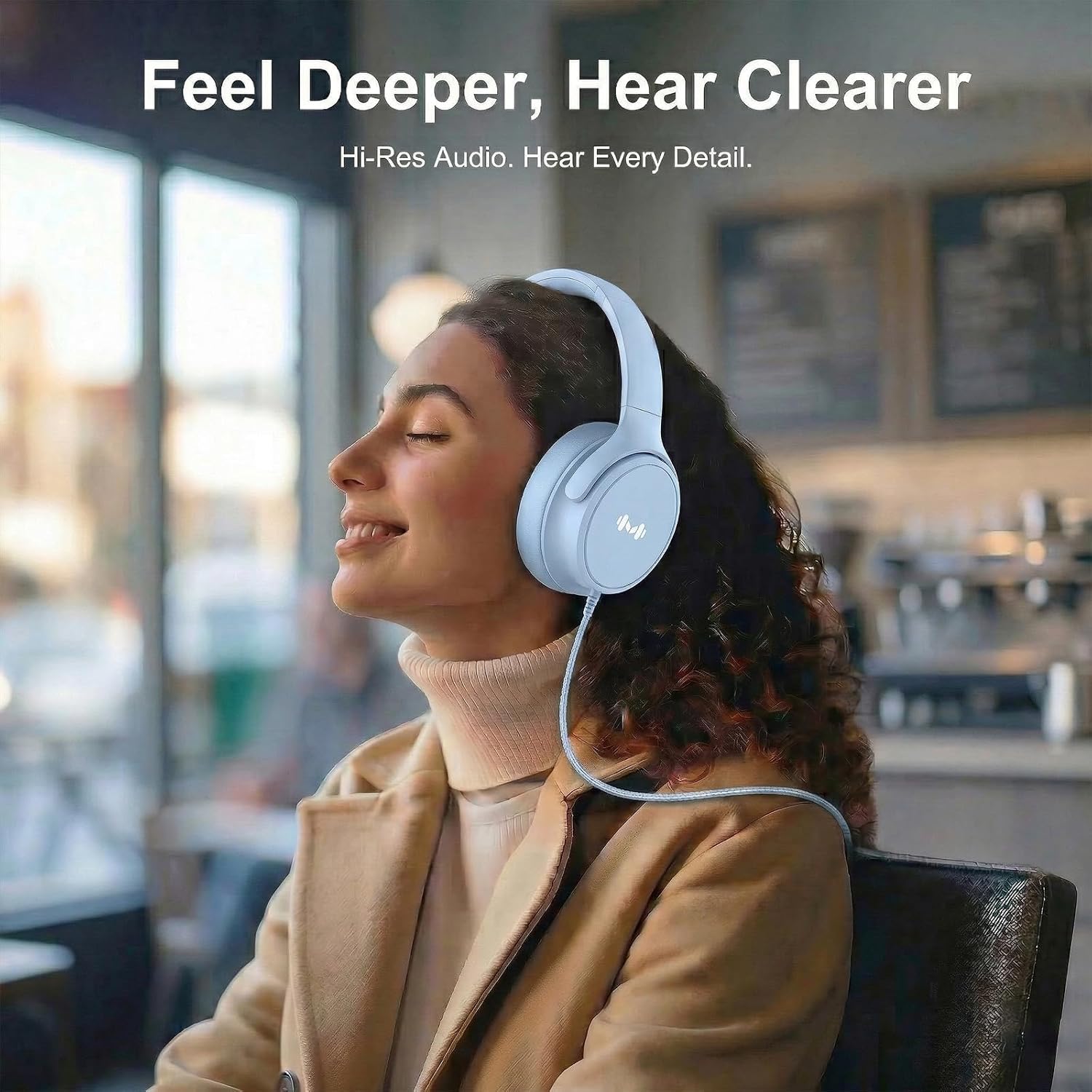 Wired Over-Ear Headphones, Mic, 3.5mm Plug, USB-C Adapter, Blue image 5