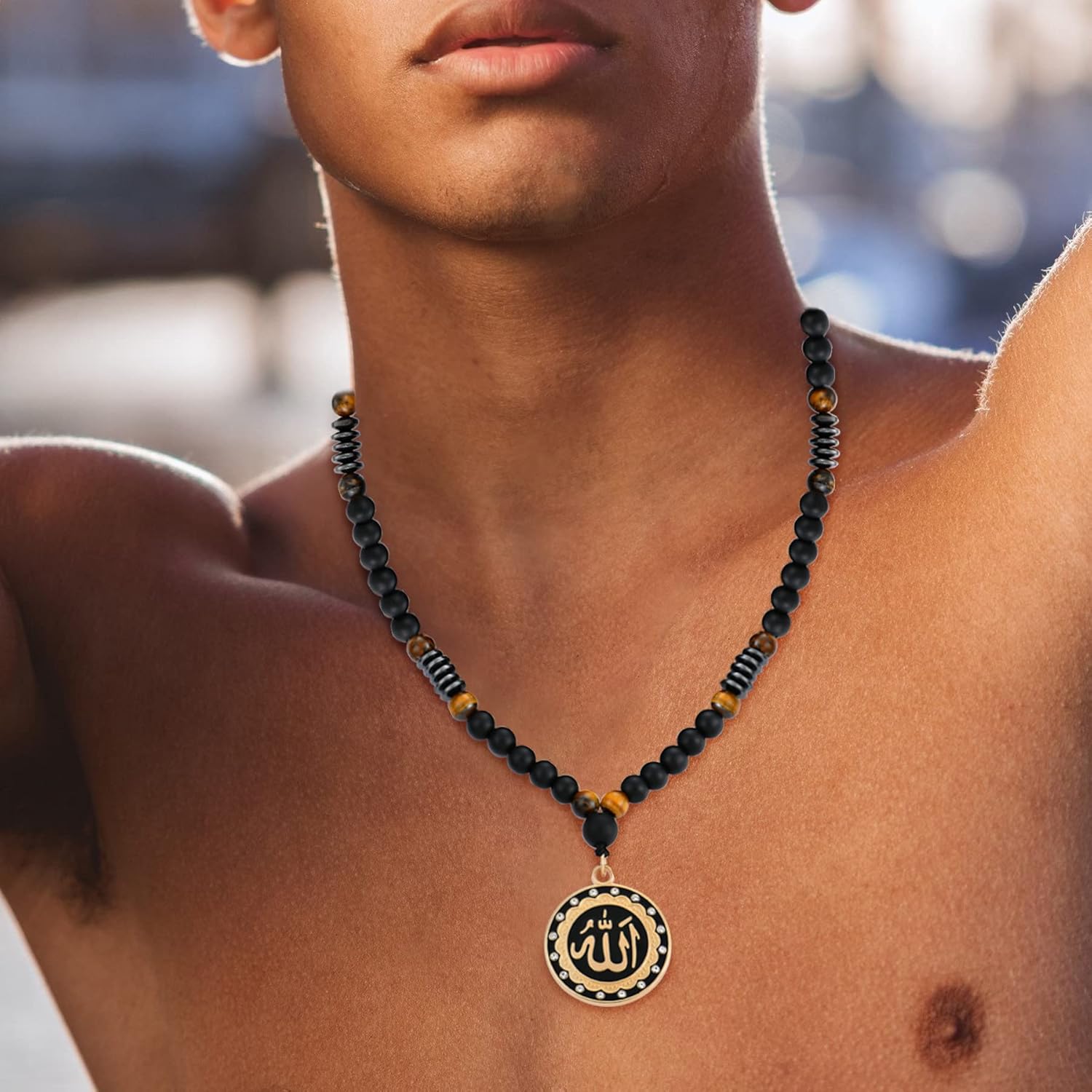 Bead Necklace for Men Tiger Eye Healing Necklace Men Necklace