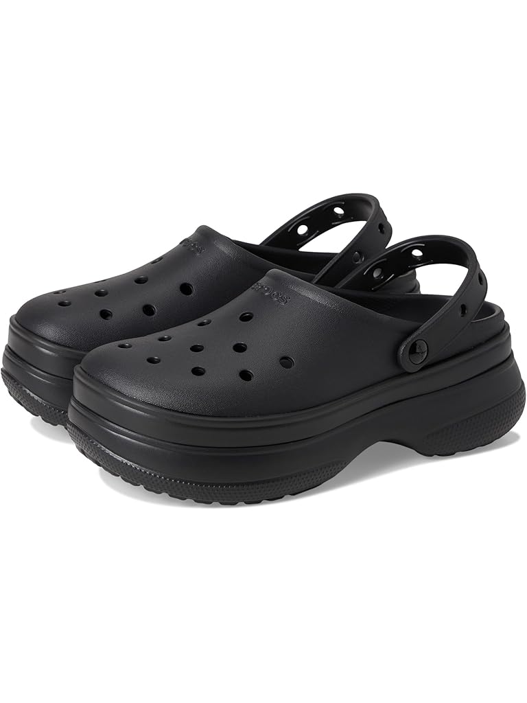 Black Crocs Classic Stacked Clogs Platform Platform