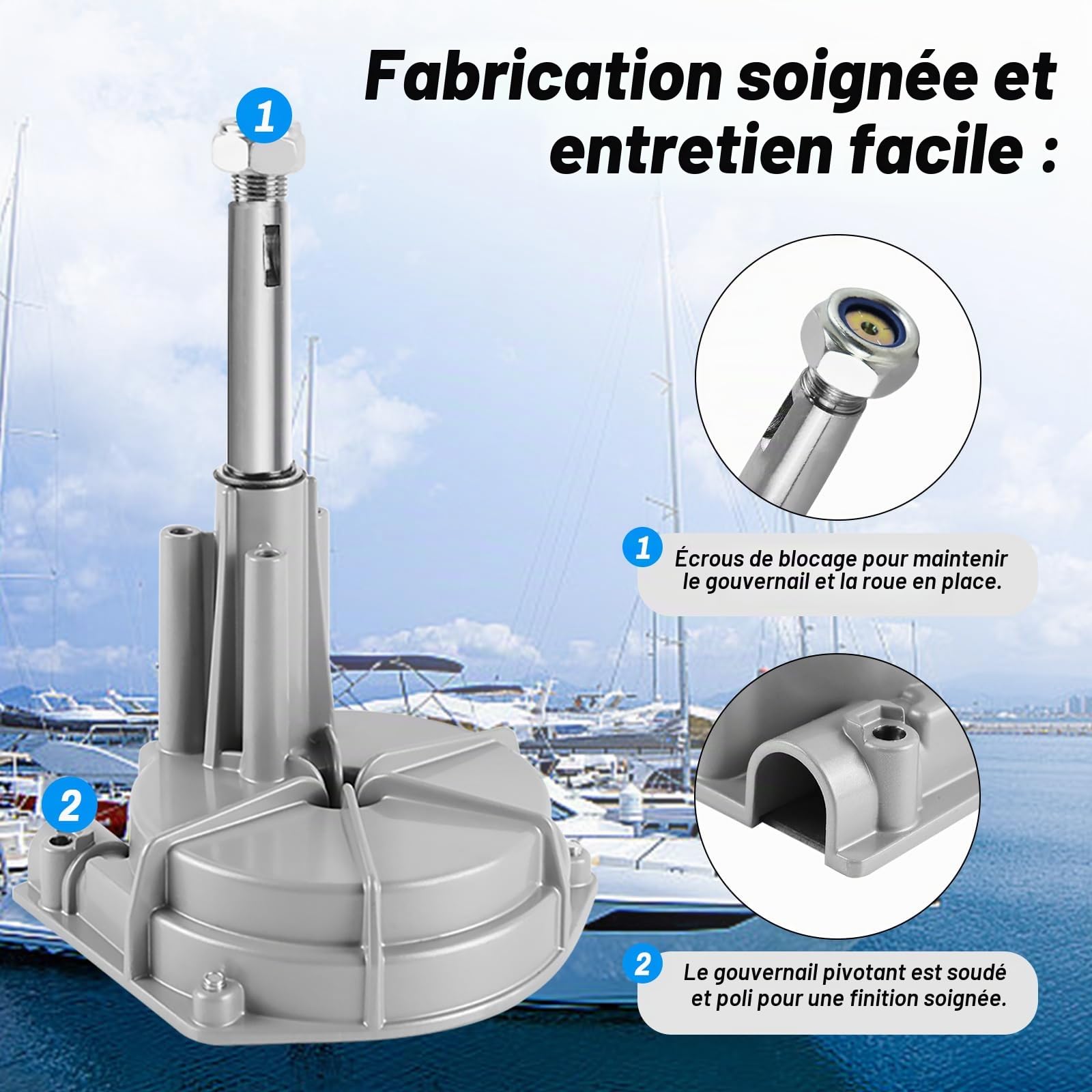 Système de direction de bateau - Kit de direction rotative mécanique - Câble de commande de 457,2 cm pour hors-bord - Systèmes de direction marine pour bateaux de pêche, yachts et autres