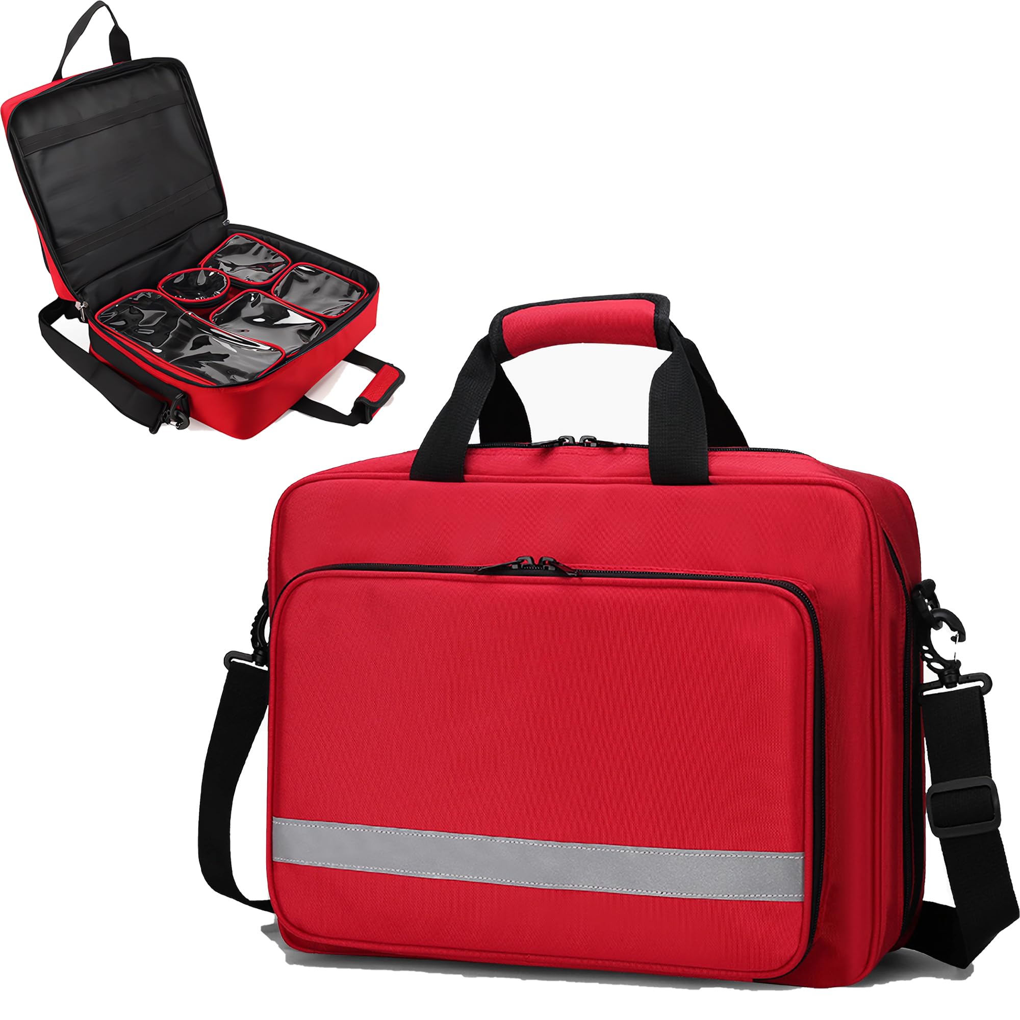 first aid bag empty medical bag medicine bag first responder bag trauma backpack emergency bag with 5 transparent visible pouches for home traveling nurses