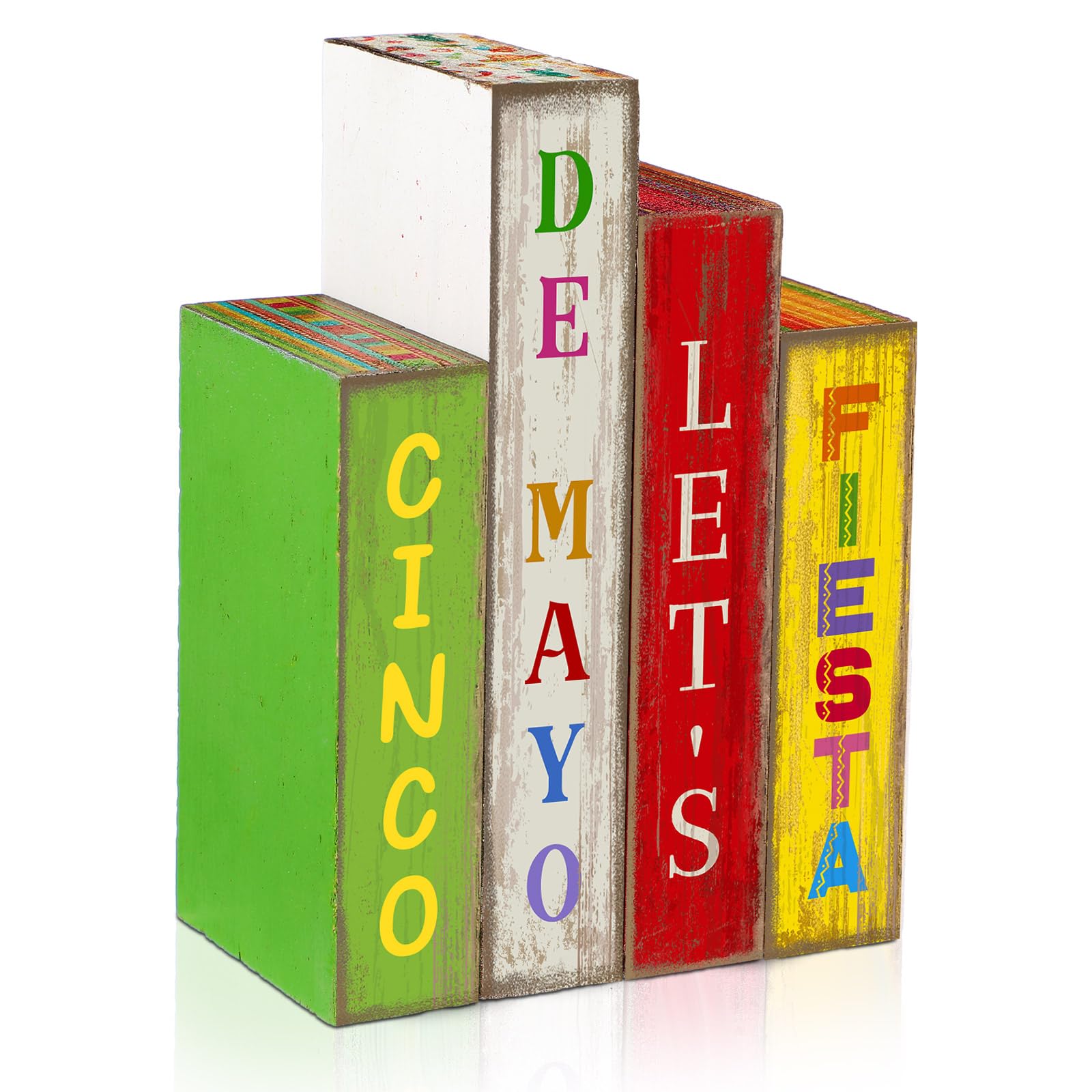 Libros de madera del Cinco de Mayo con detalles de chili y cactus para bandeja escalonada