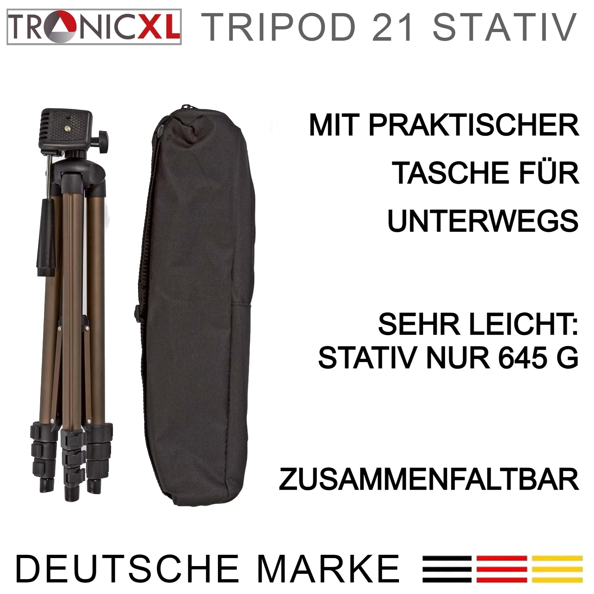 TronicXL Treppiede universale per fotocamera a 360°, in alluminio, 130 cm, compatibile con Canon EOS Nikon Samsung Canyon Rollei Sony Slider Lumix G fotocamera