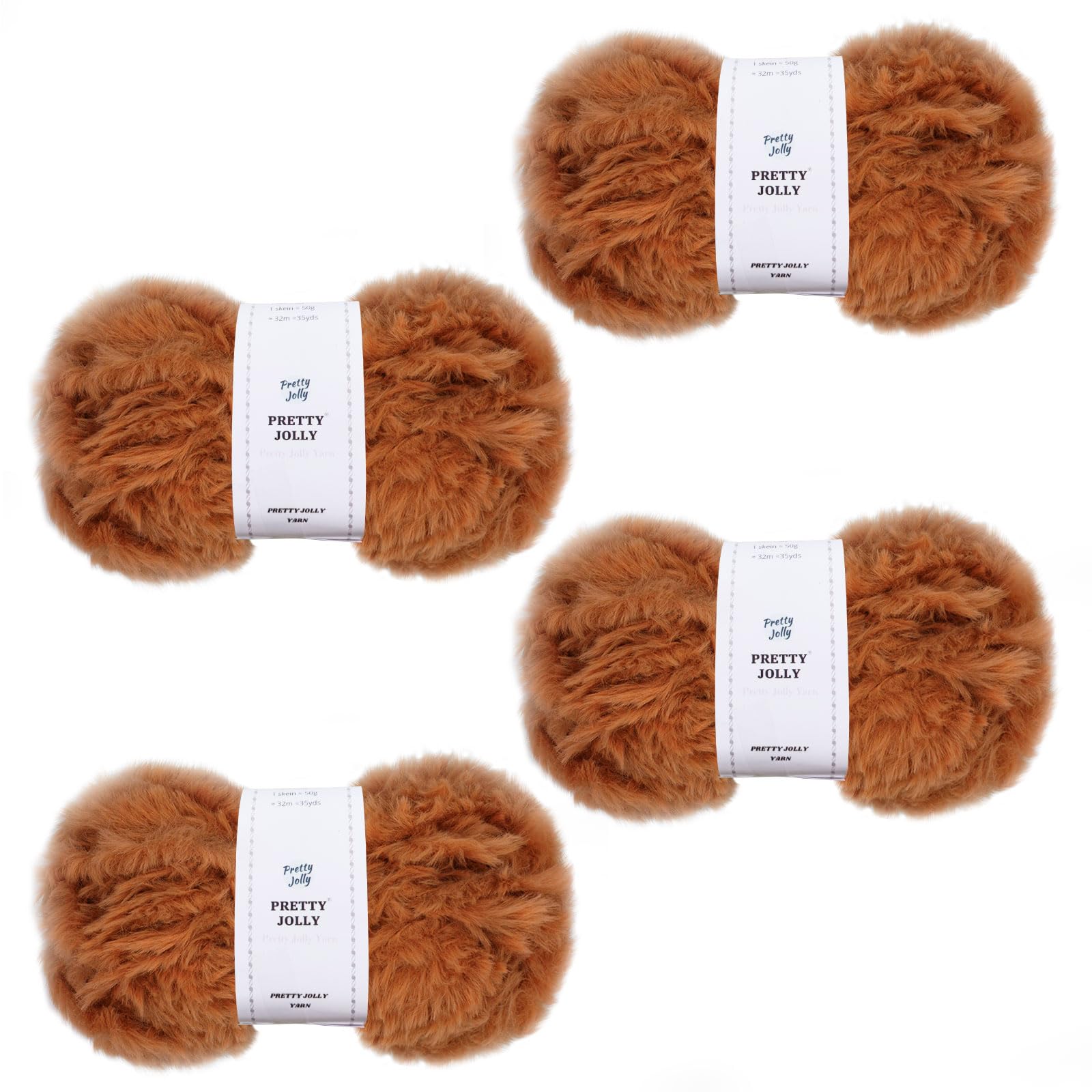 Pretty Jolly4 Balls Faux Fur Super Soft Chunky Fluffy Eyelash Polyester Yarn (Caramel)