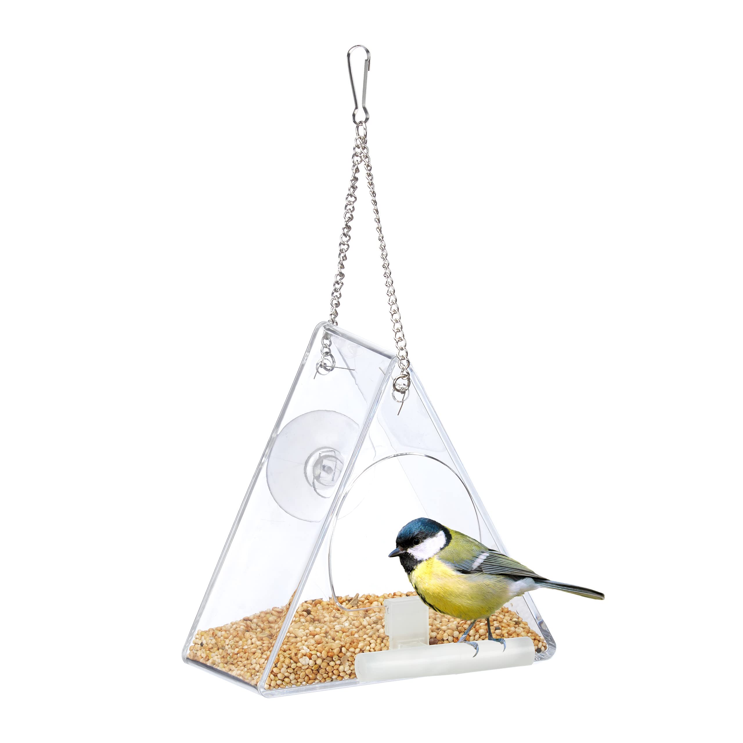 Relaxdays 10 Comederos Pájaros Triángulo Acrílico, Alimentador Aves Colgante, para Ventana, 13 x 12,5 x 7,5 cm, Transparente