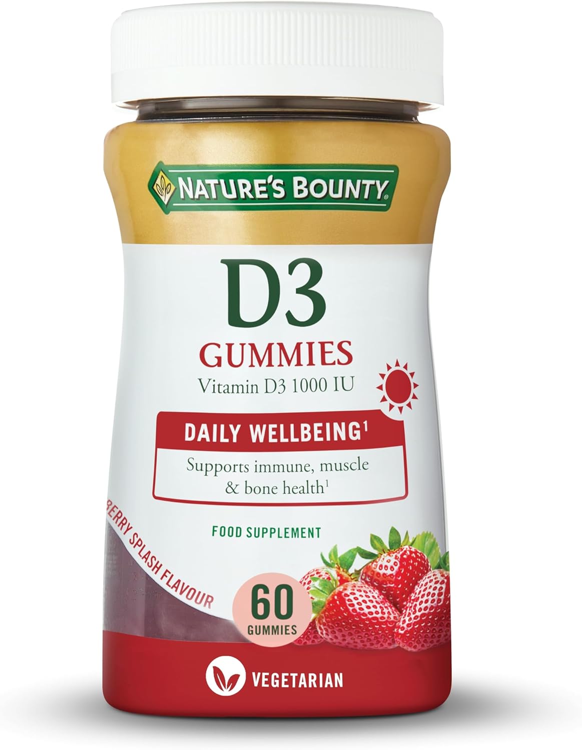 Nature’s Bounty Vitamin D3 1000 IU Gummies – Pack of 60 Coated Capsules – Supports Immune, Bone, and Muscle Health