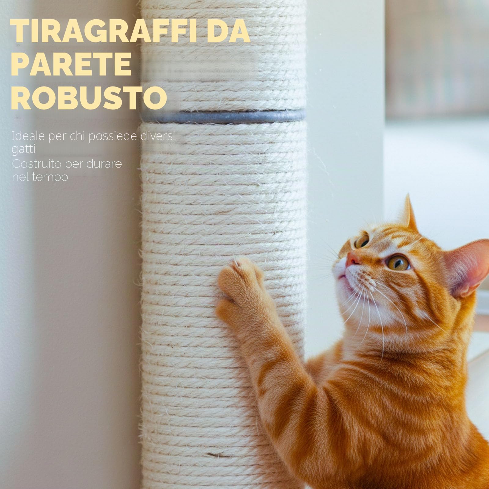 Tiragraffi verticale da parete in sisal per gatto da interno - 60 cm - Mobile da parete per gatto - Con corda di juta naturale e design rotativo