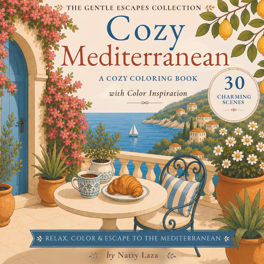 Cozy Mediterranean: A Cozy Coloring Book with Color Inspiration