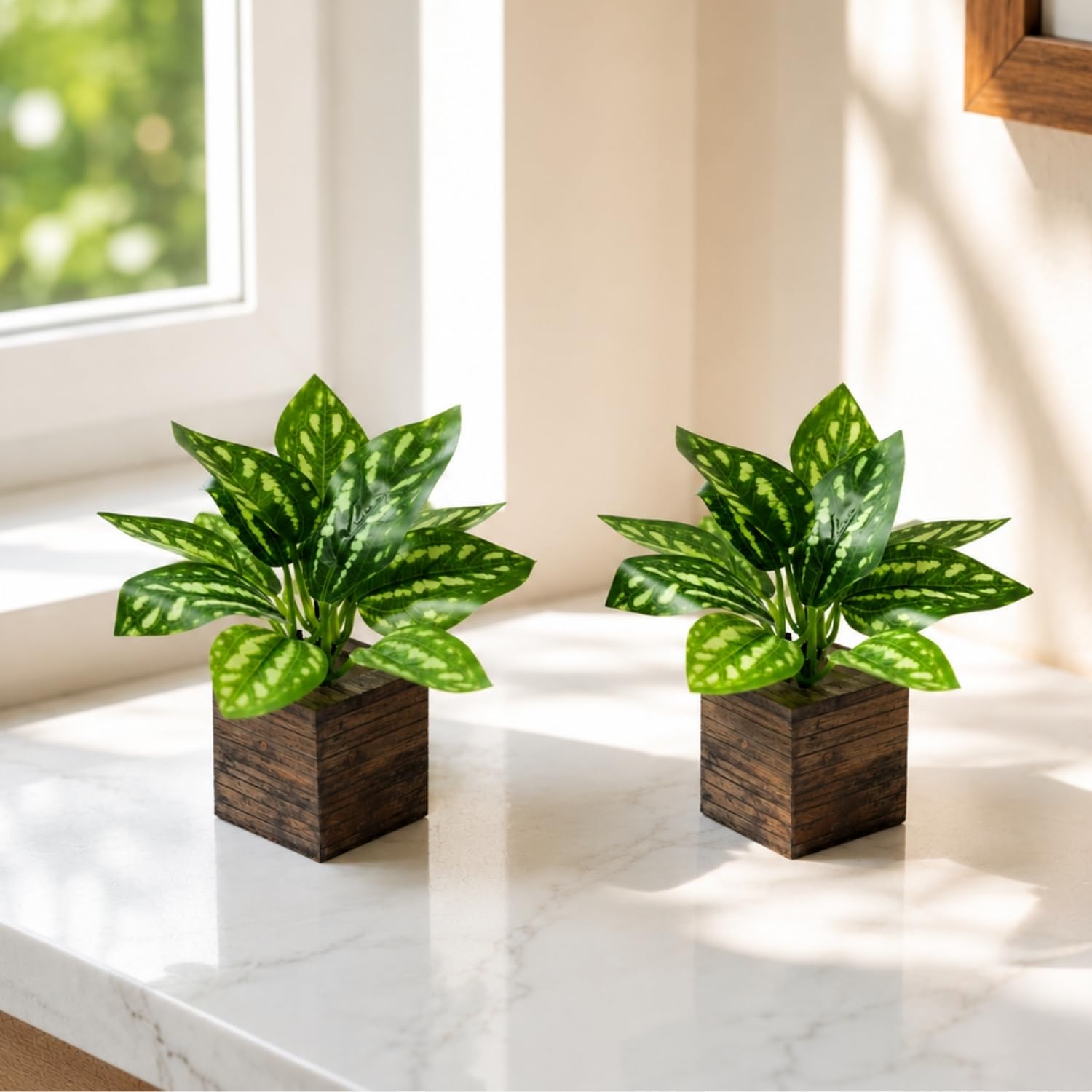DecoreBugs Artificial Real Touch Flower Plant with Pot (Pack of 2), 16 cm Height, Decorative Faux Floral Plant for Home, Office, Living Room, Bedroom, Table & Shelf Décor