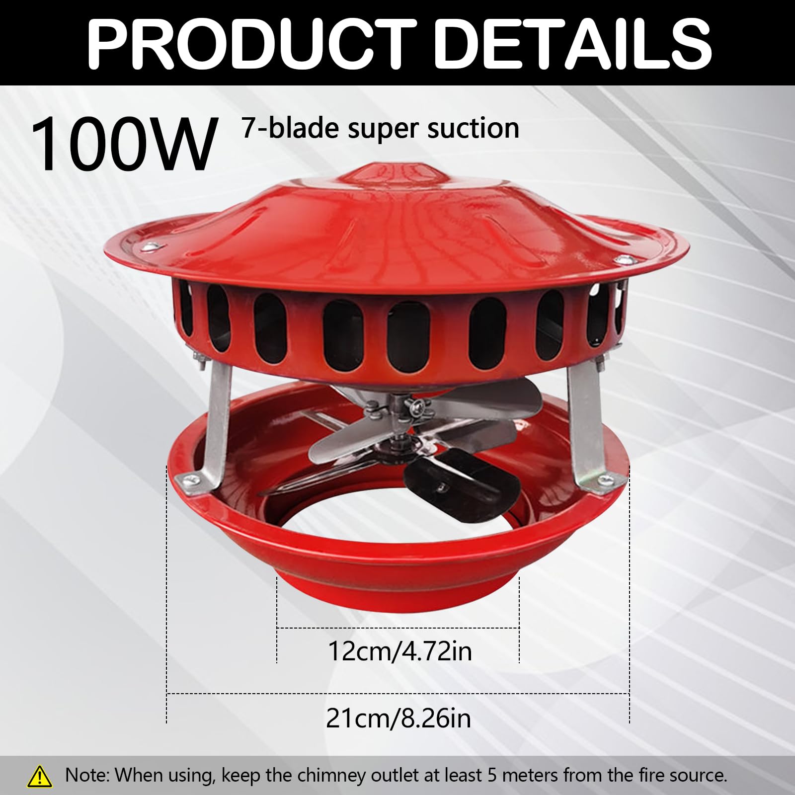 Extracteur de Fumée 100W, Ventilateur de Cheminée 12-21cm Extracteur de Fumées avec 7 Pales Ventilateur de Cheminée à Double Tête Silencieux Extracteur de Fumée