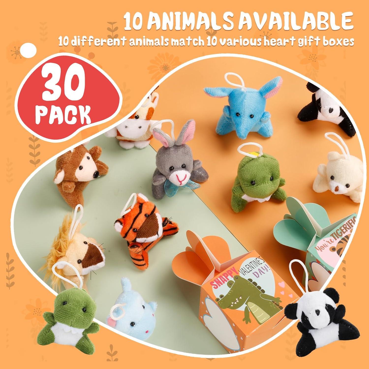 30 Pack Animal Plush Keychains Bulks – Valentines Day Gifts for Kids, Small Stuffed Animals Toys with Gift Boxes, School Classroom Party Favors for Students & Christmas Goodie Bag Fillers - Image 3
