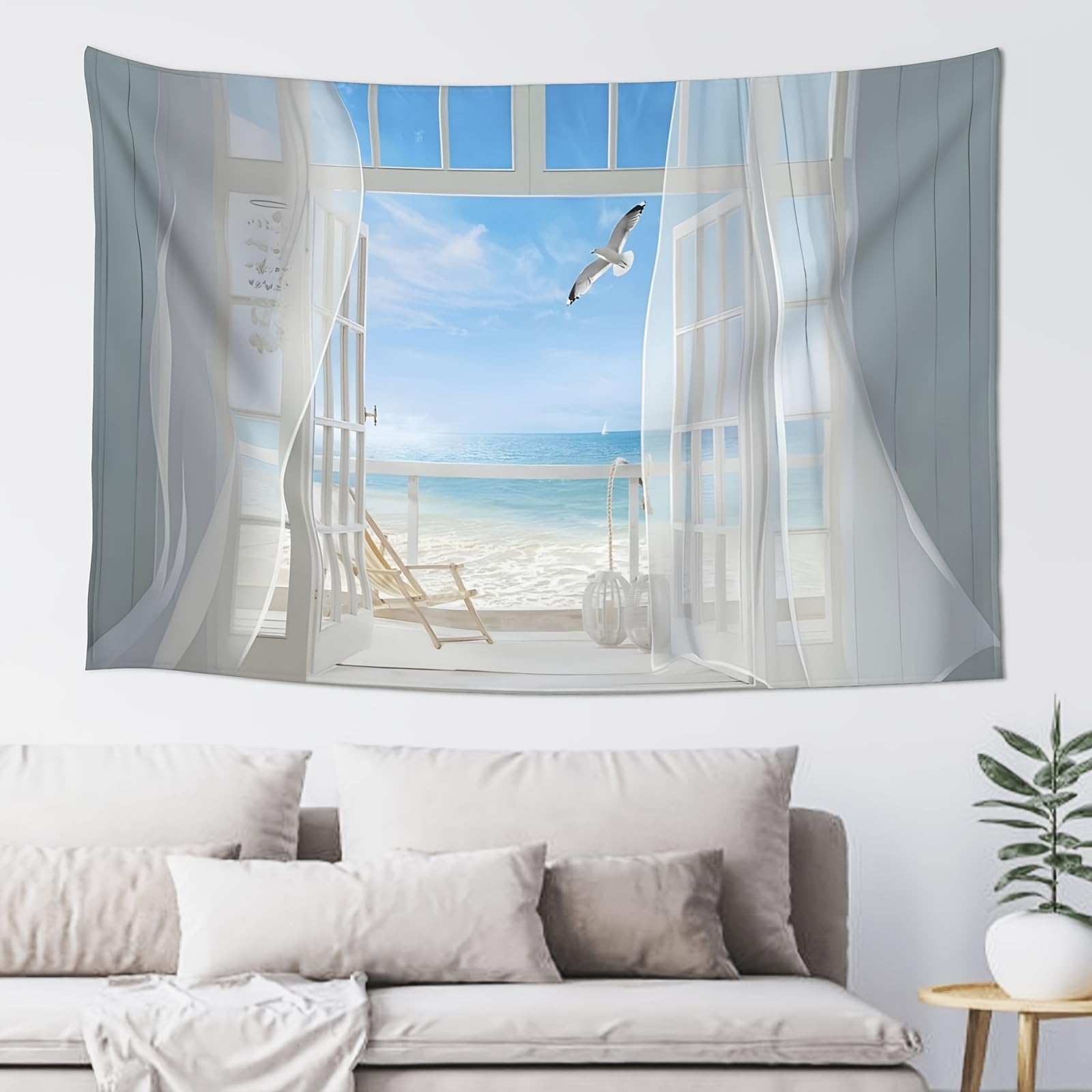 Hulnulnu Seagulls and Beach Backdrop Tapestry Nature Wall Tapestry Wall Hanging for Use in Homestays,Cafes,Companies,Bookstores