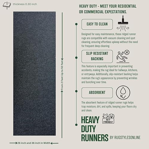 Miniatura 2 de Tough Collection - Rollo de alfombra, gris, marrón, azul, de 69 cm o 91 cm de ancho, goma antideslizante en la parte inferior, Sintético, gris