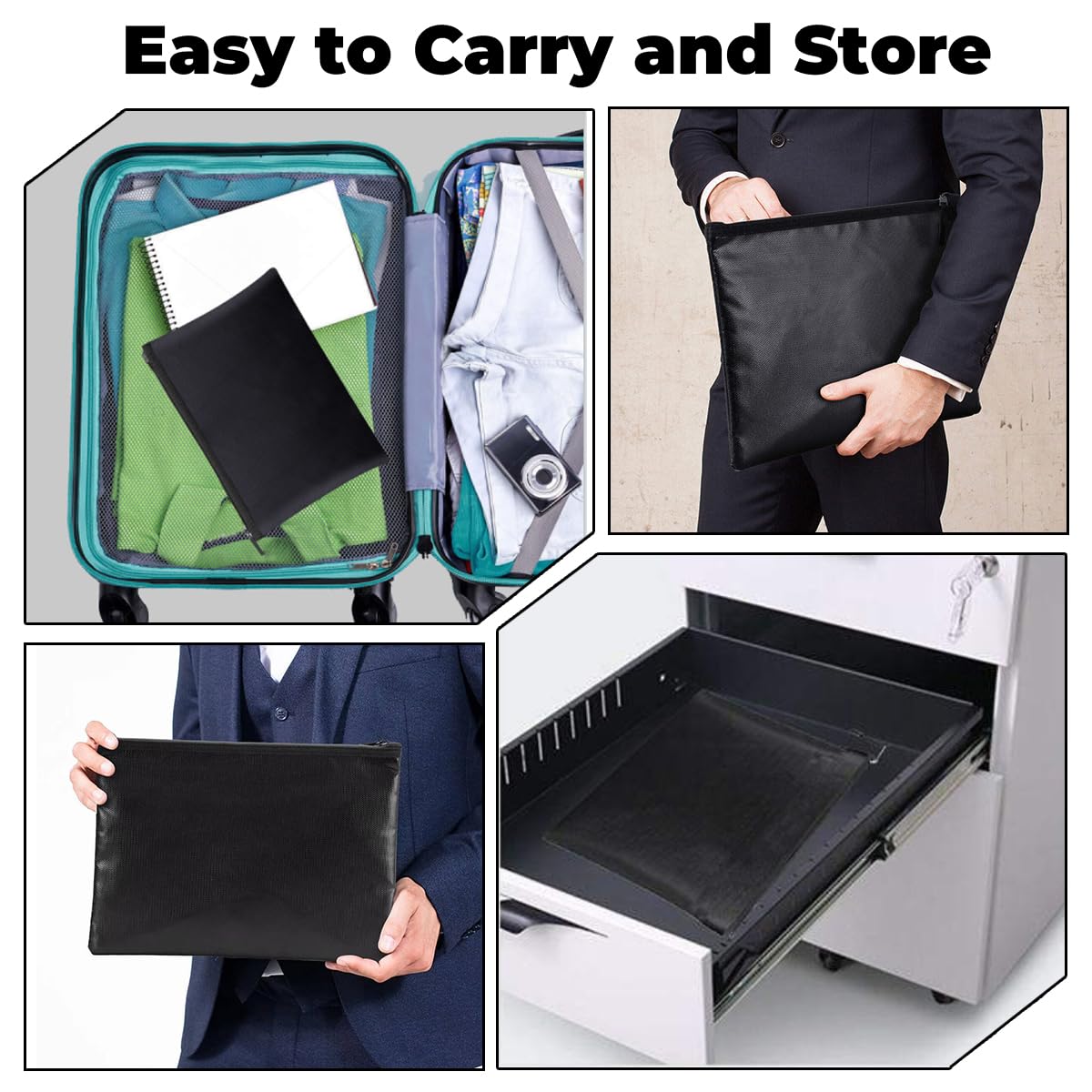 28x17 cm Porta Documenti Impermeabile, Borsa Ignifuga Documenti, Borsa Ignifuga per Portadocumenti con Cerniera, Borsa Portadocumenti Ignifuga, per Contanti Passaporto e Oggetti di Valore